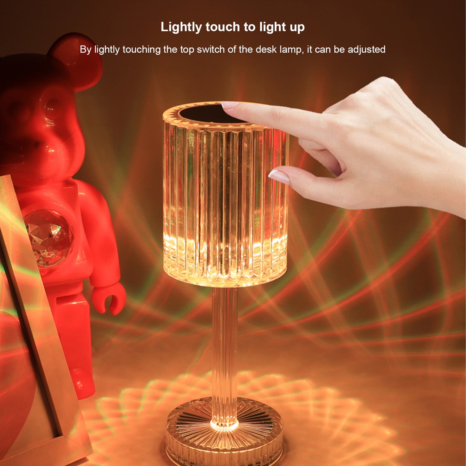 Kezqiaxn Crystal LED Desk Lamp, 16-Color RGB Touch Control Rechargeable Night Light for Bedroom and Office (1 Pack) lybgi