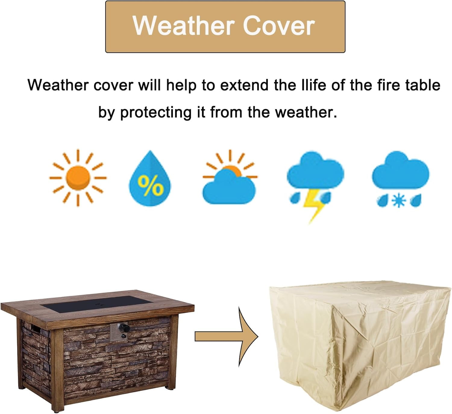 Afterglow Rectangular TerraFab Propane Fire Pit Table with Weather Cover and Lava Rocks (Brown, 43.5 in L x 27.36 in W x 23.8 in H) nn6lw
