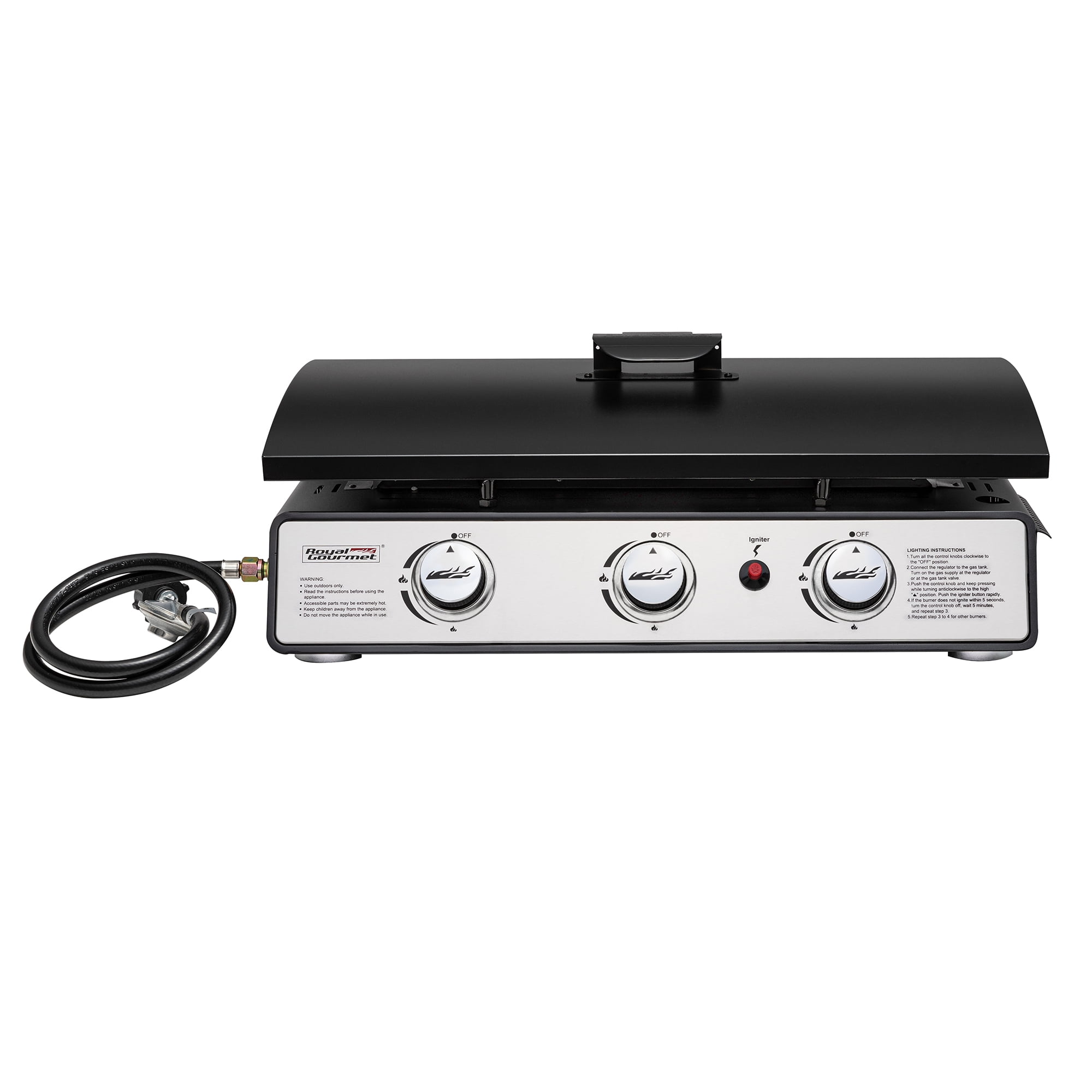 Royal Gourmet PD2301S 24 in 3-Burner Portable Gas Griddle with Hard Cover (Silver, 319 sq in) h304a