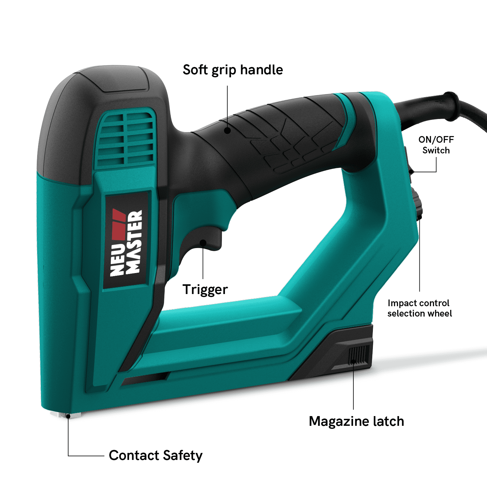 NEU MASTER Electric Brad Nailer and Staple Gun for DIY Carpentry and Upholstery (Black, 5/8 in) 8na1g