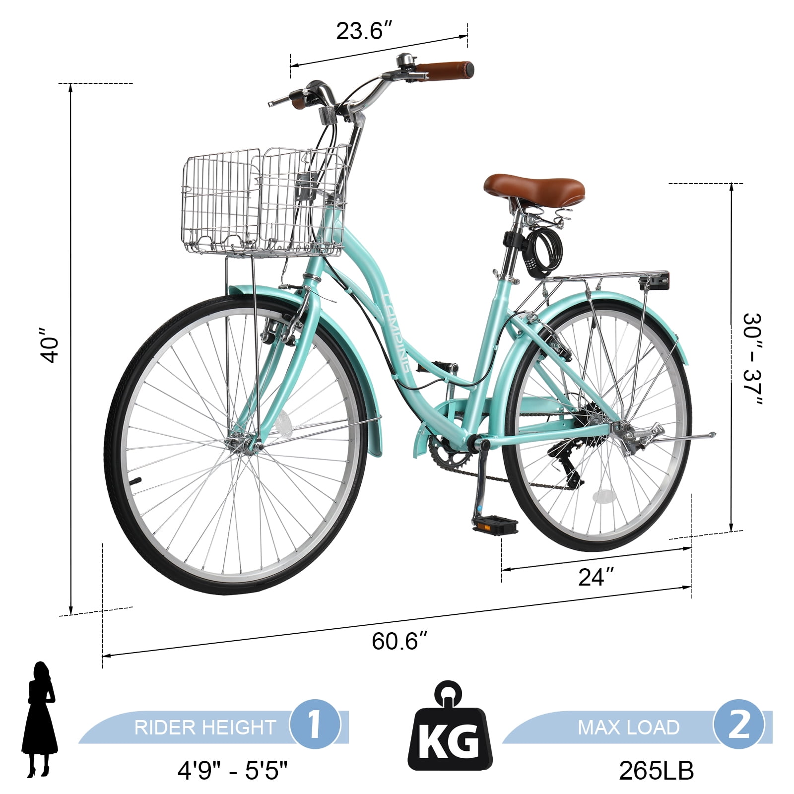 Ktaxon 24-inch Women's Cruiser Bike, 7-Speed City Bicycle with Basket and Rear Rack (Green, 24 in) exdtx