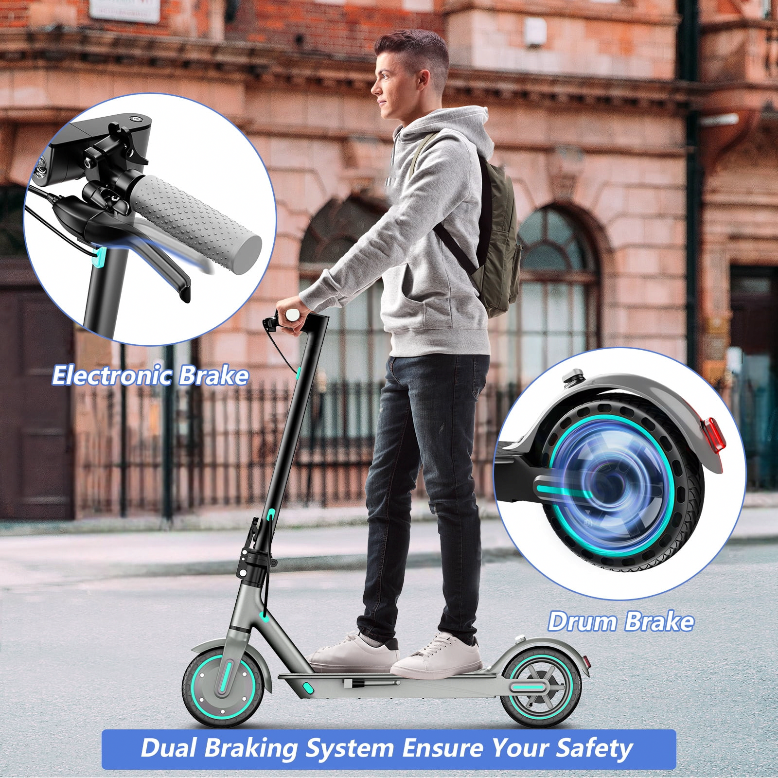 VortexRider Electric Scooter for Adults 350W Motor Folding Commuting E-Scooter (Blue, 8.5 in Tires) luq7g