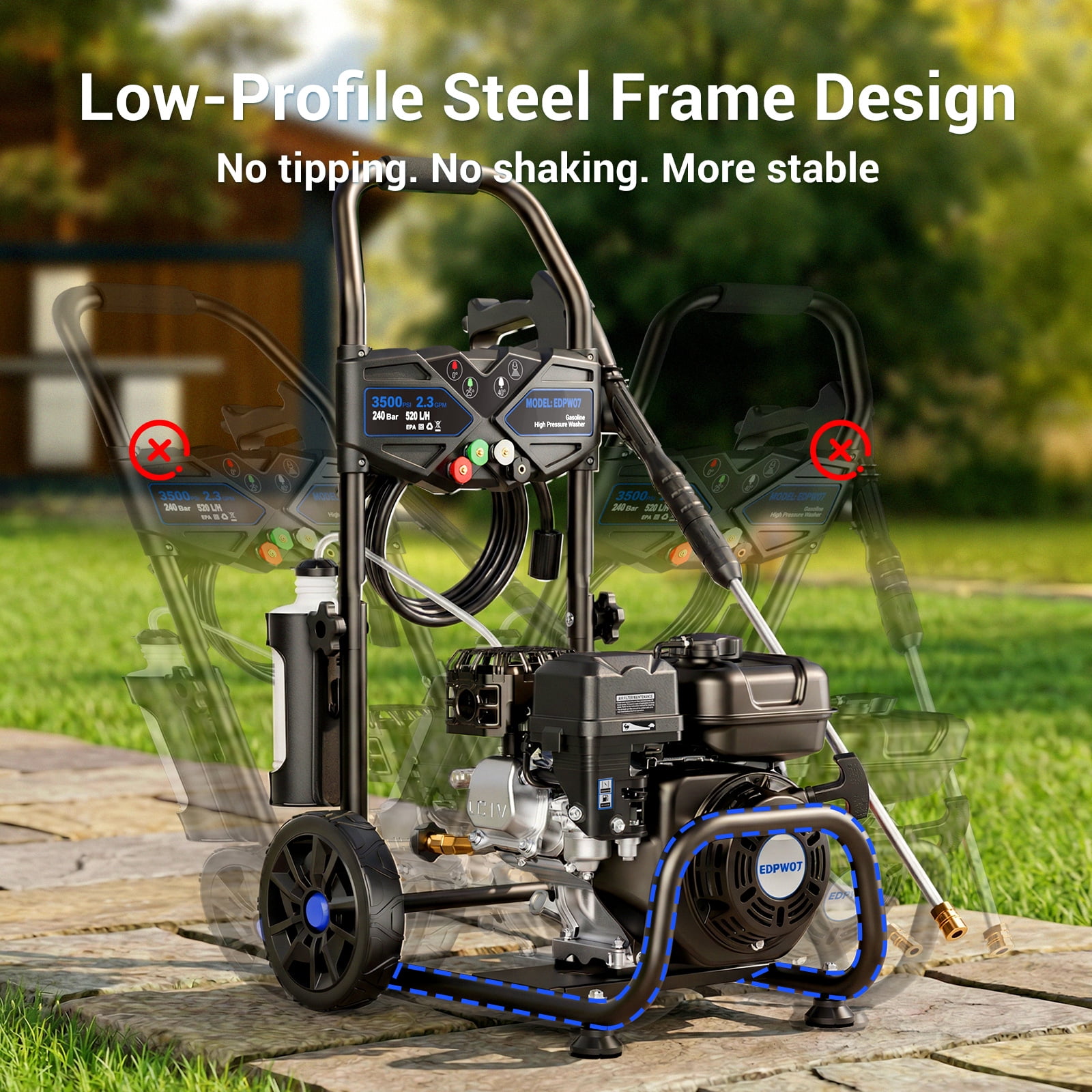 Efurden Gas Pressure Washer 3500 PSI 2.3 GPM with 209cc Engine (25 ft Hose, 4 Nozzles) mw1iy