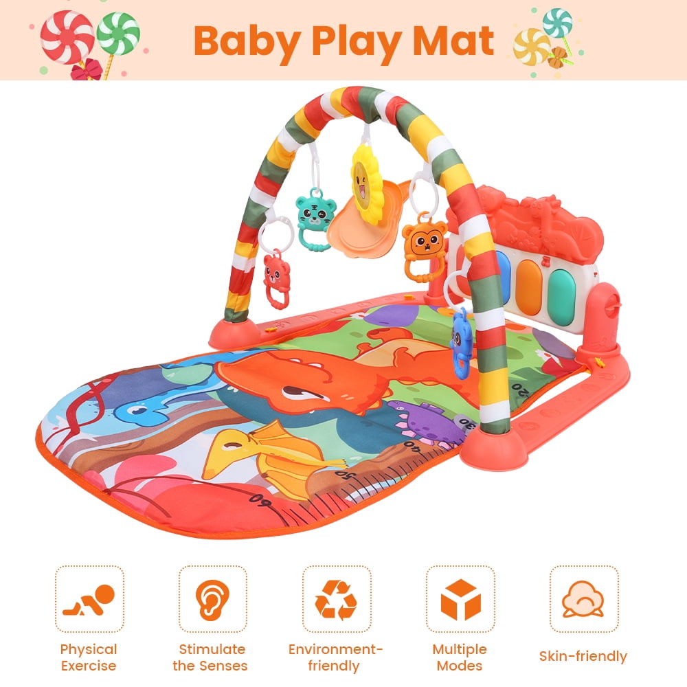 JoyStone Baby Gym Play Mat, Tummy Time Activity Center with Musical Piano and Hanging Toys (Red, 1 Set) bm8rt