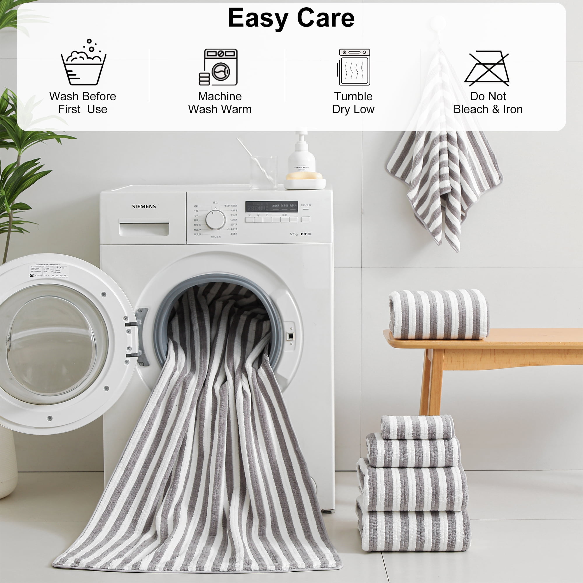 Jessy Home 6-Piece Plush Bath Towel Set, Highly Absorbent Hotel Quality Bathroom Linens (Light Gray, 6-Piece Set) b2k43