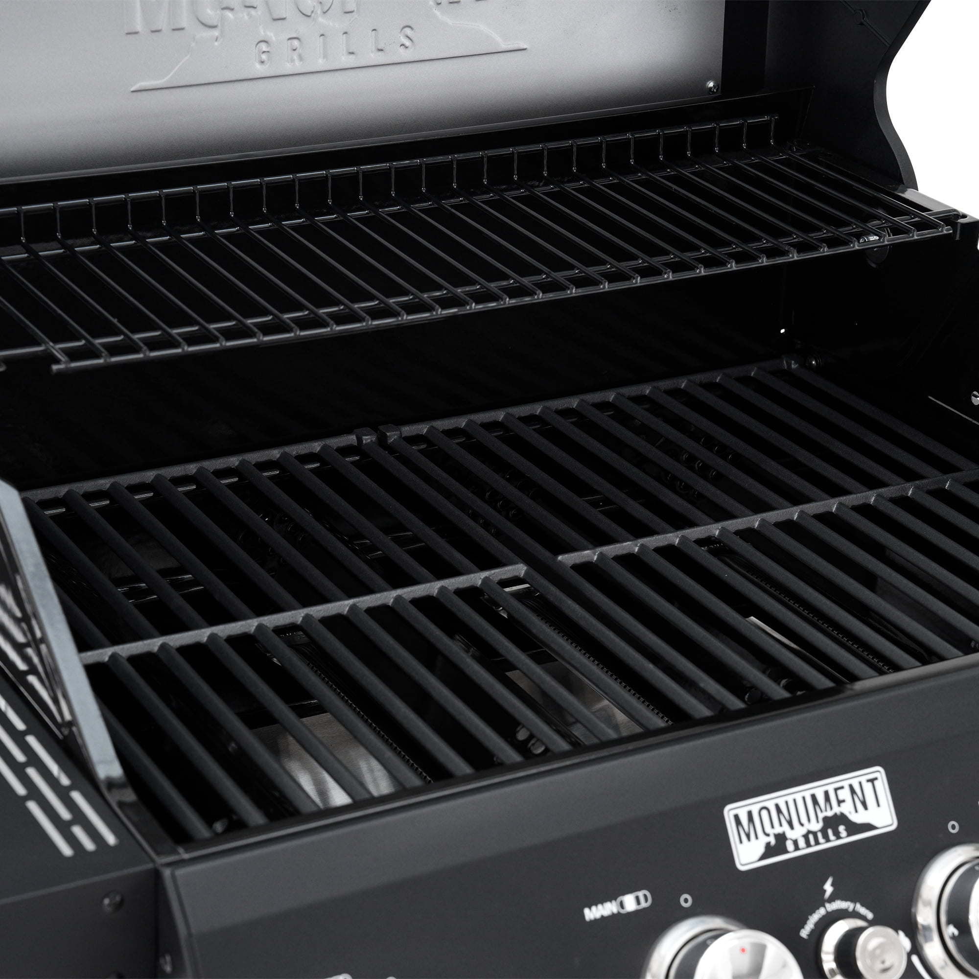 Monument Grills 4-Burner Liquid Propane Gas Grill, Stainless Steel Outdoor BBQ with Clearview Lid and Foldable Side Shelf (Black, 570 sq. in.) is2t4