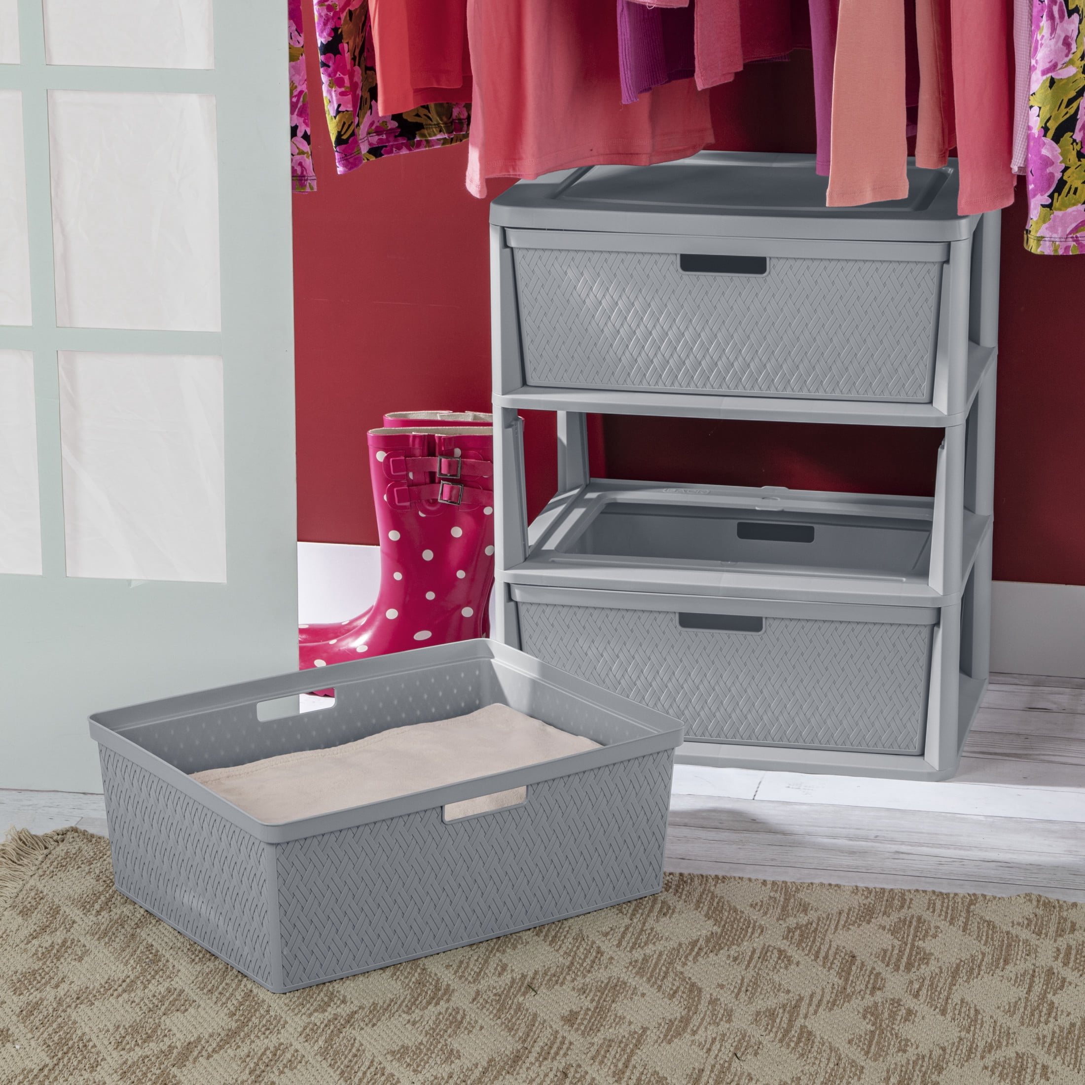 Sterilite Wide 3 Drawer Tower, Plastic Storage Organizer with Removable Bins (Gray, 15.6 in x 21 in x 25.3 in) ni9y1