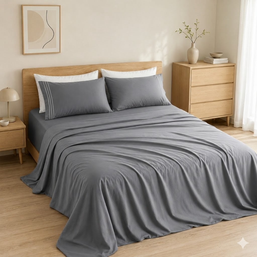 Cshidworld Queen Size Bed Sheets Set, Luxury 1800 Series Microfiber Bedding, Cooling & Breathable (Grey, 4 Pieces) laa32