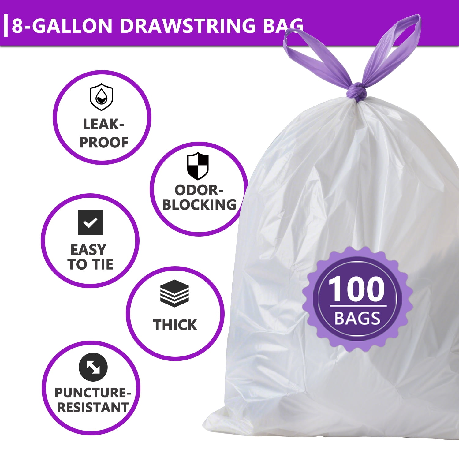 LORIBEN 8 Gallon Trash Bags with Lavender Scent, Tear Resistant Waste Liners for Kitchen and Bathroom (White, 100 Count) jurhw