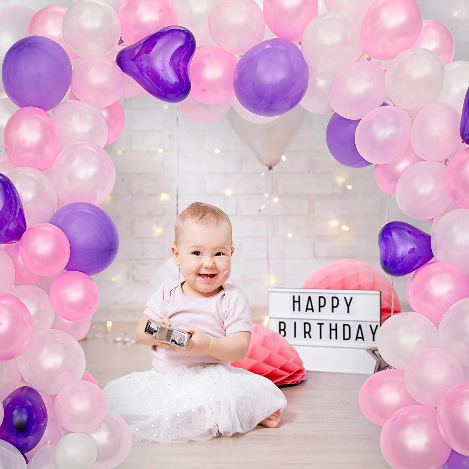 IRION Balloon Arch Garland Kit for Party Decorations (Pink, White, Purple, 115 Pieces) b8x90