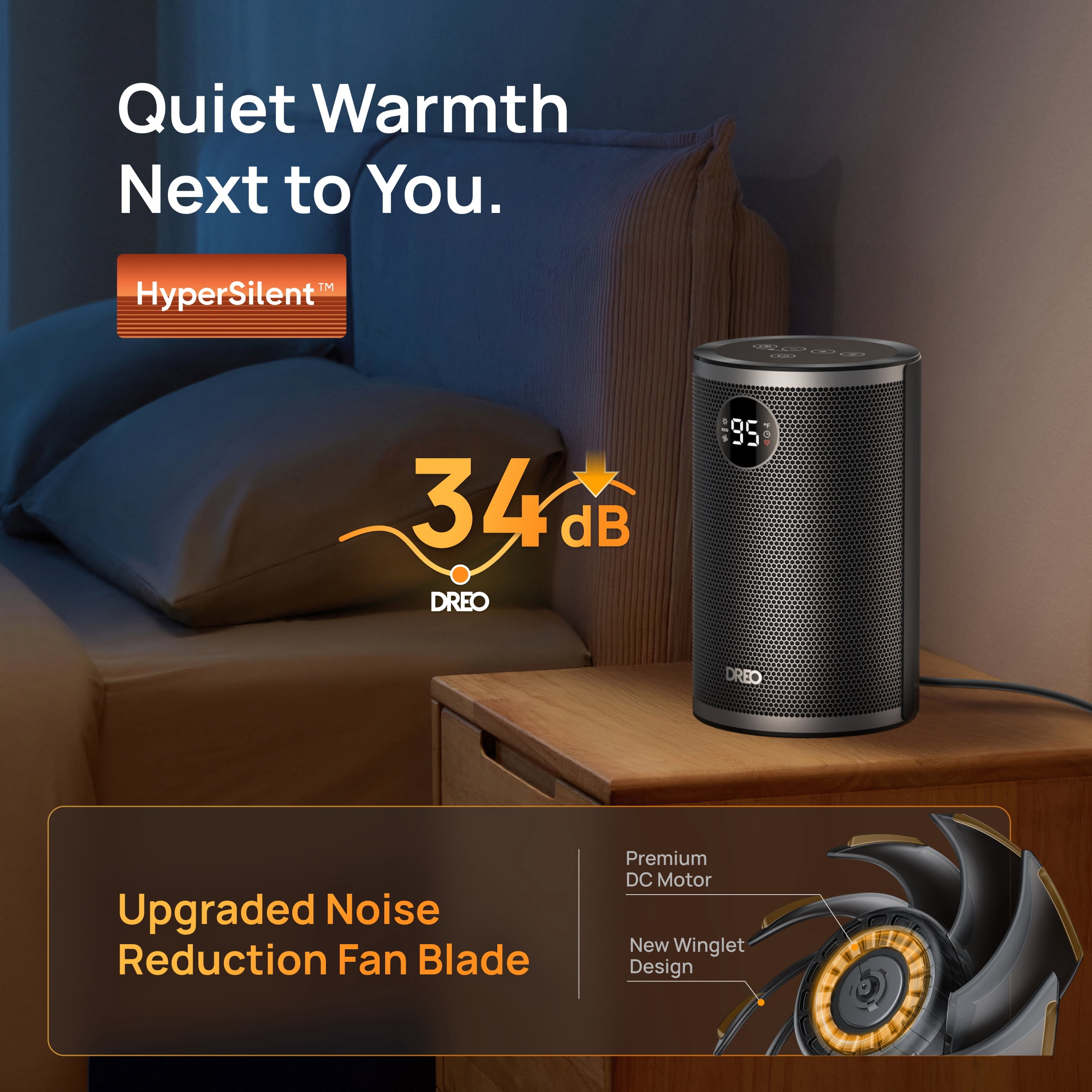 DREO Portable Electric Space Heater, 1500W Fast Heating with Thermal Sensor and Digital Display (Black, 1 Unit) 5wjr9