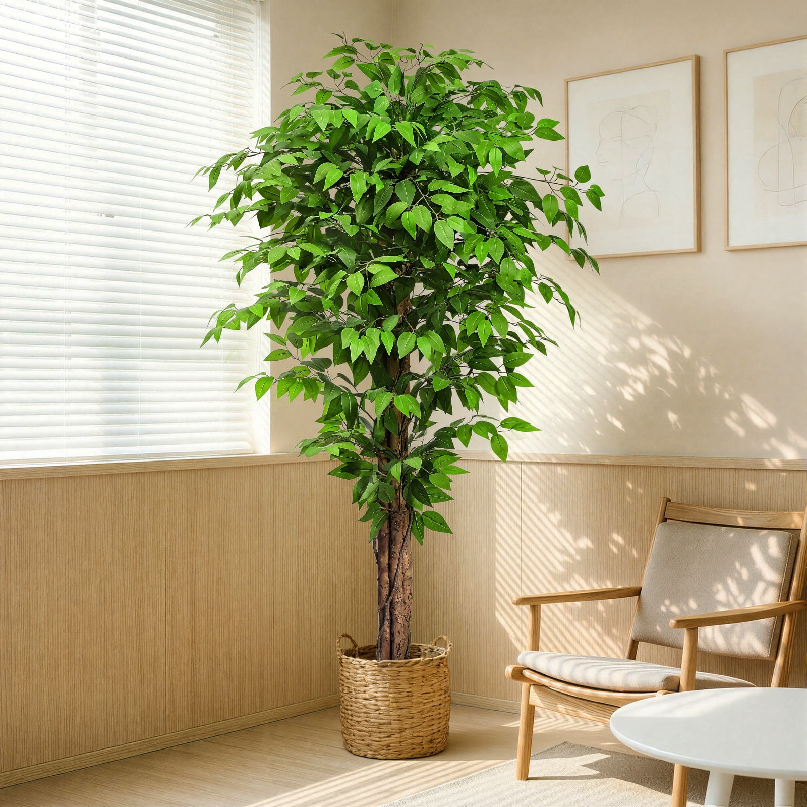Keeplush Artificial Ficus Tree, Realistic Silk Faux Plant for Indoor and Outdoor Decor (Green, 6 ft) gztq8