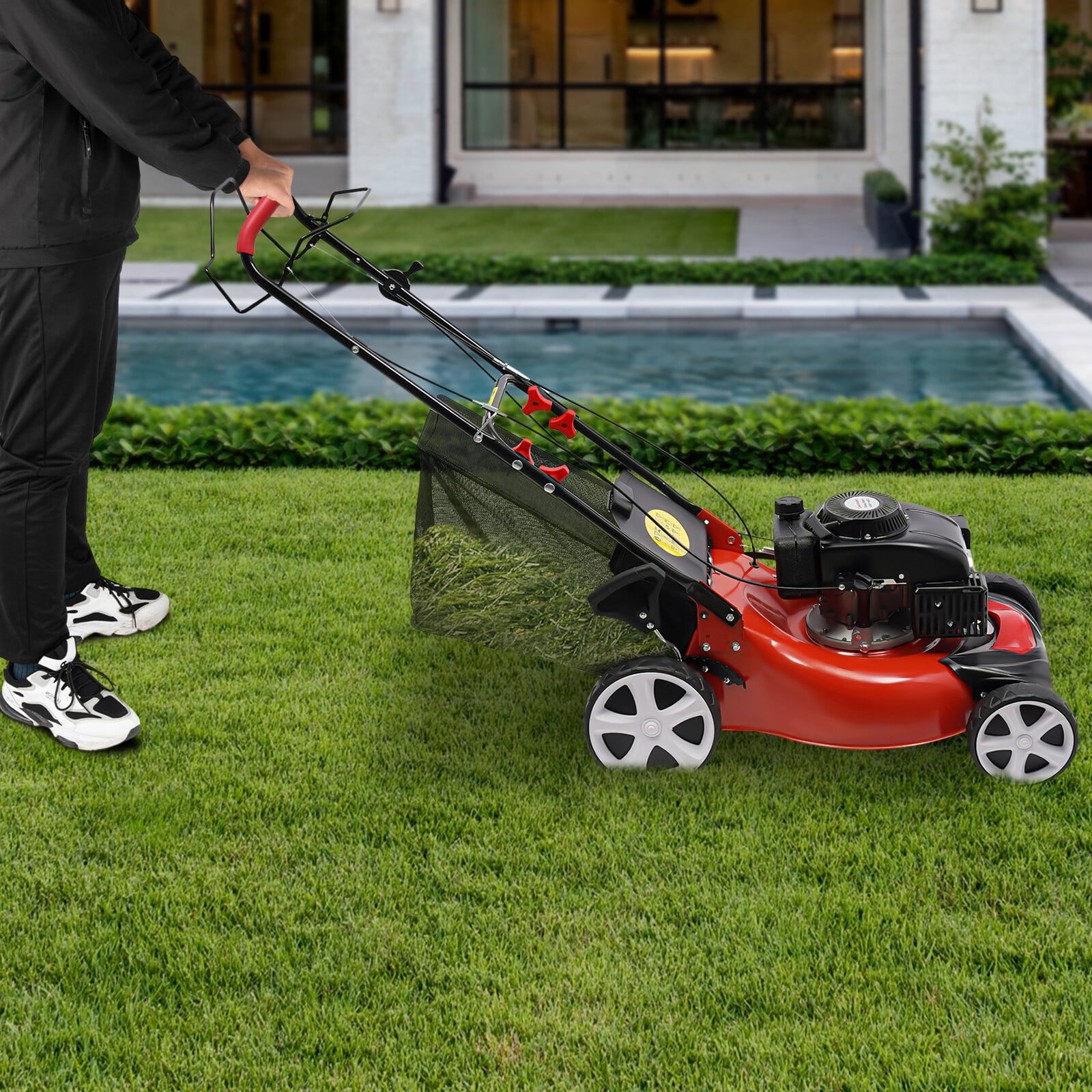 YardMaster Self-Propelled Gas Lawn Mower (Red, 20 in) dq641