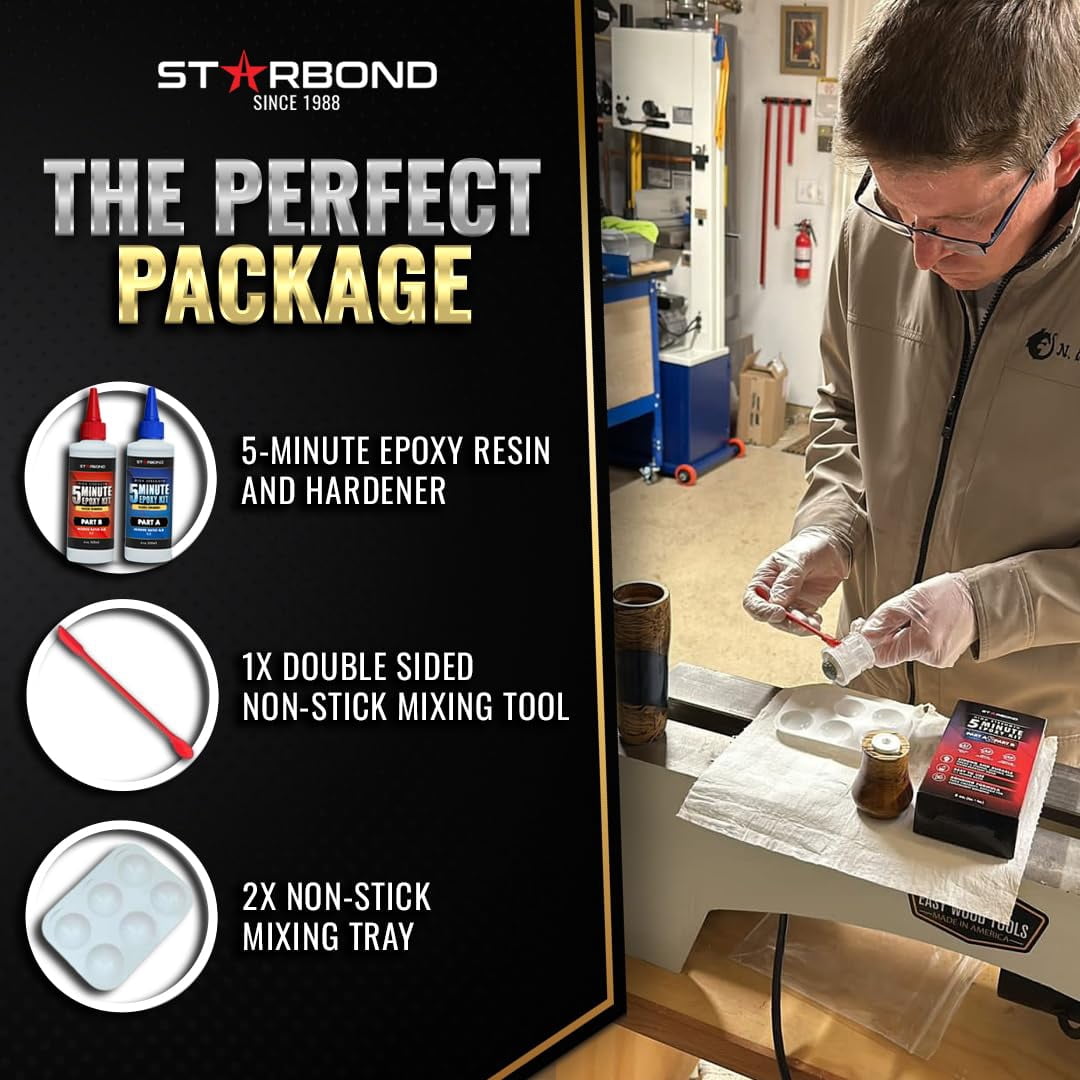 Starbond 5 Minute Epoxy Adhesive, High-Strength Industrial Resin for Metal, Wood, and Plastic (Clear, 8 oz) u2506