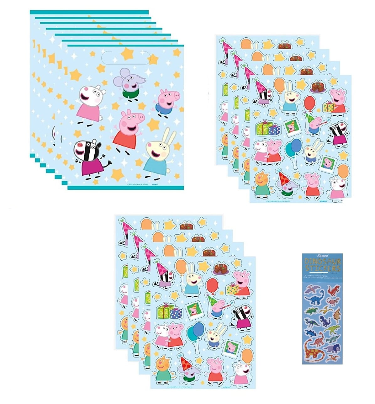 Unique Peppa Pig Birthday Party Favor Bundle Set (8 Loot Bags, 9 Sticker Sheets) jk6pd