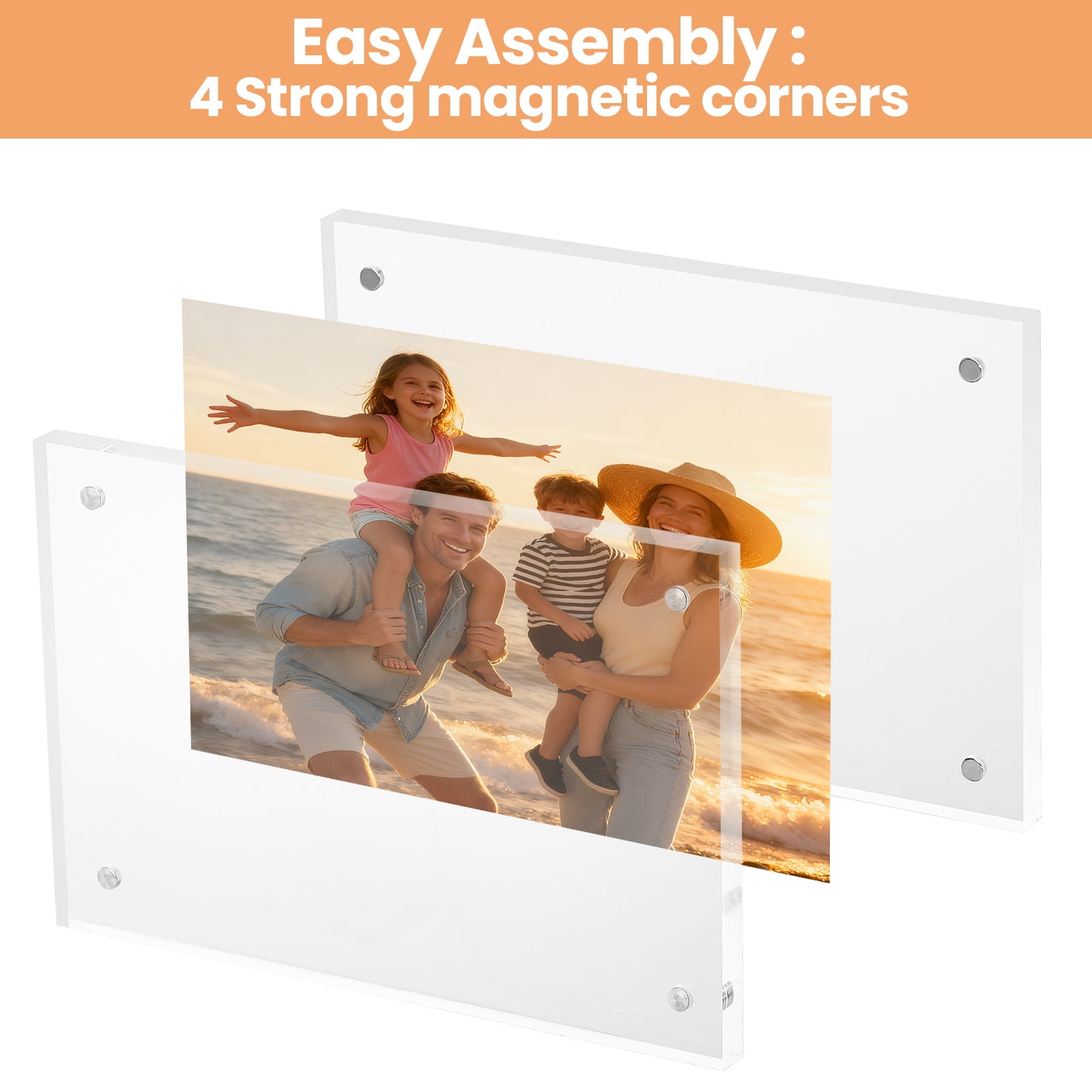 Sindcom 4x6 Acrylic Picture Frames, Double Sided Magnetic Floating Desktop Display (Clear, 3 Pack) lw2jr