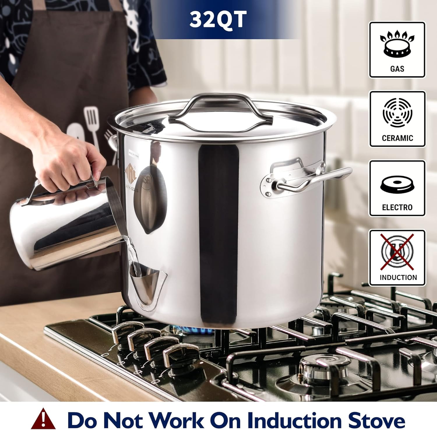 ARC 32QT Stainless Steel Steamer Pot with Propane Burner for Outdoor Cooking (Silver, 32 qt) pwjps