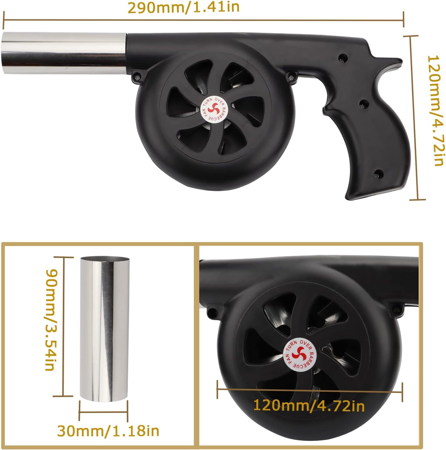 BYXAS Hand Crank BBQ Fan, Portable Manual Air Blower for Outdoor Grilling and Camping (Black, 11.4 in) 3pjbg