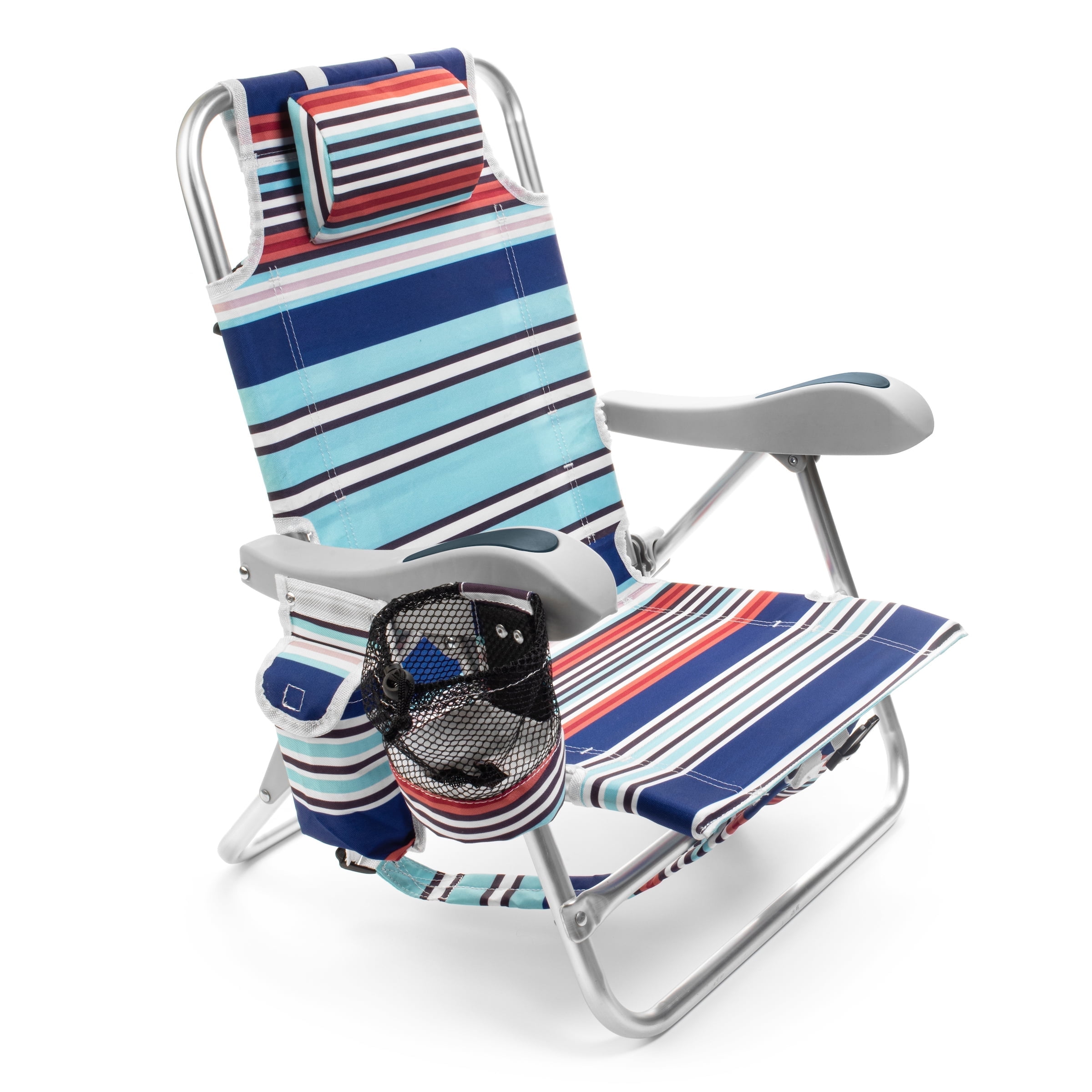 Homevative Folding Backpack Kids Beach Chair with Storage Pouch and Cup Holder (Blue, 1 Pack) 77f3p