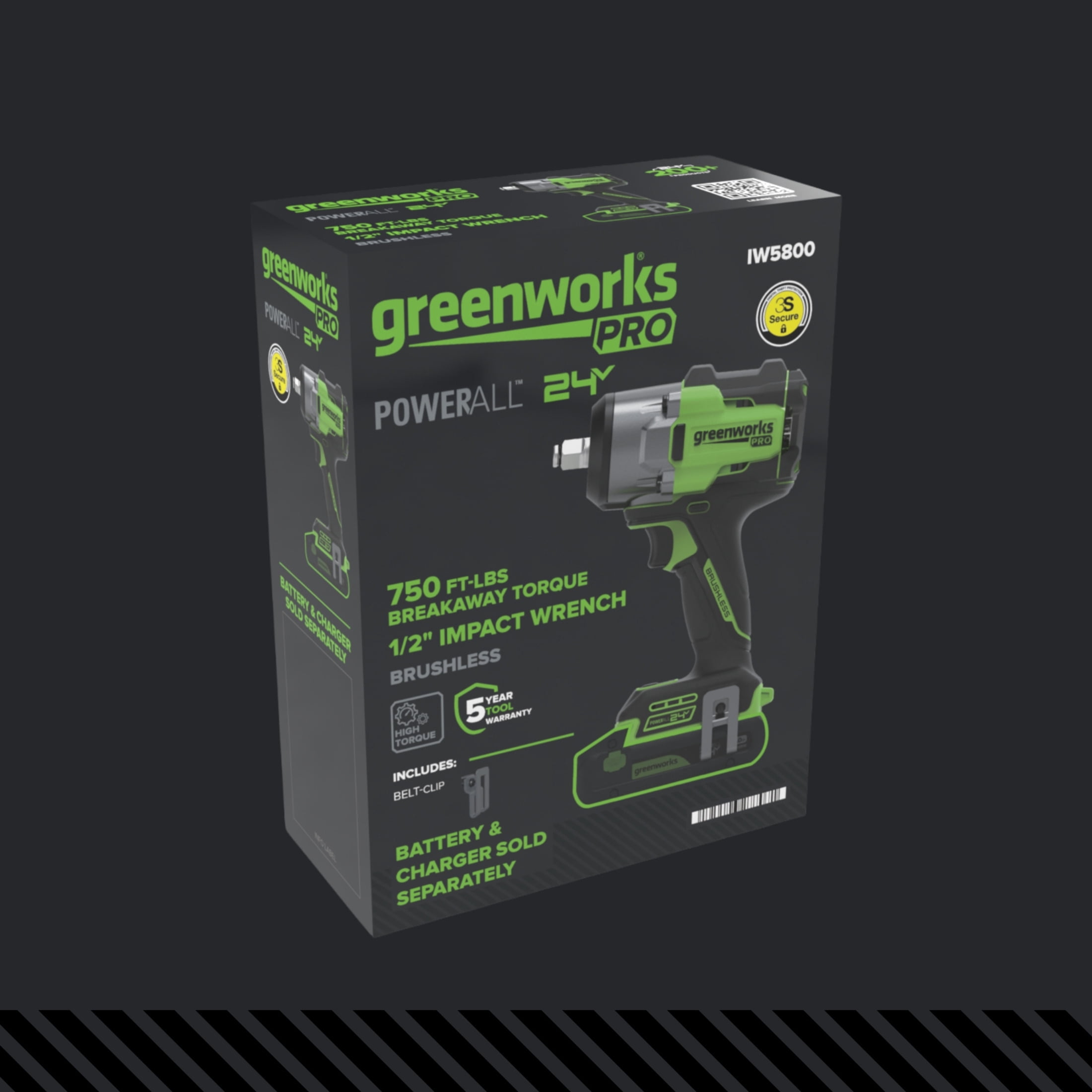 Greenworks Pro PowerAll 24V Brushless 1/2 in Impact Wrench (Green, 750 lb Breakaway Torque) g2aev