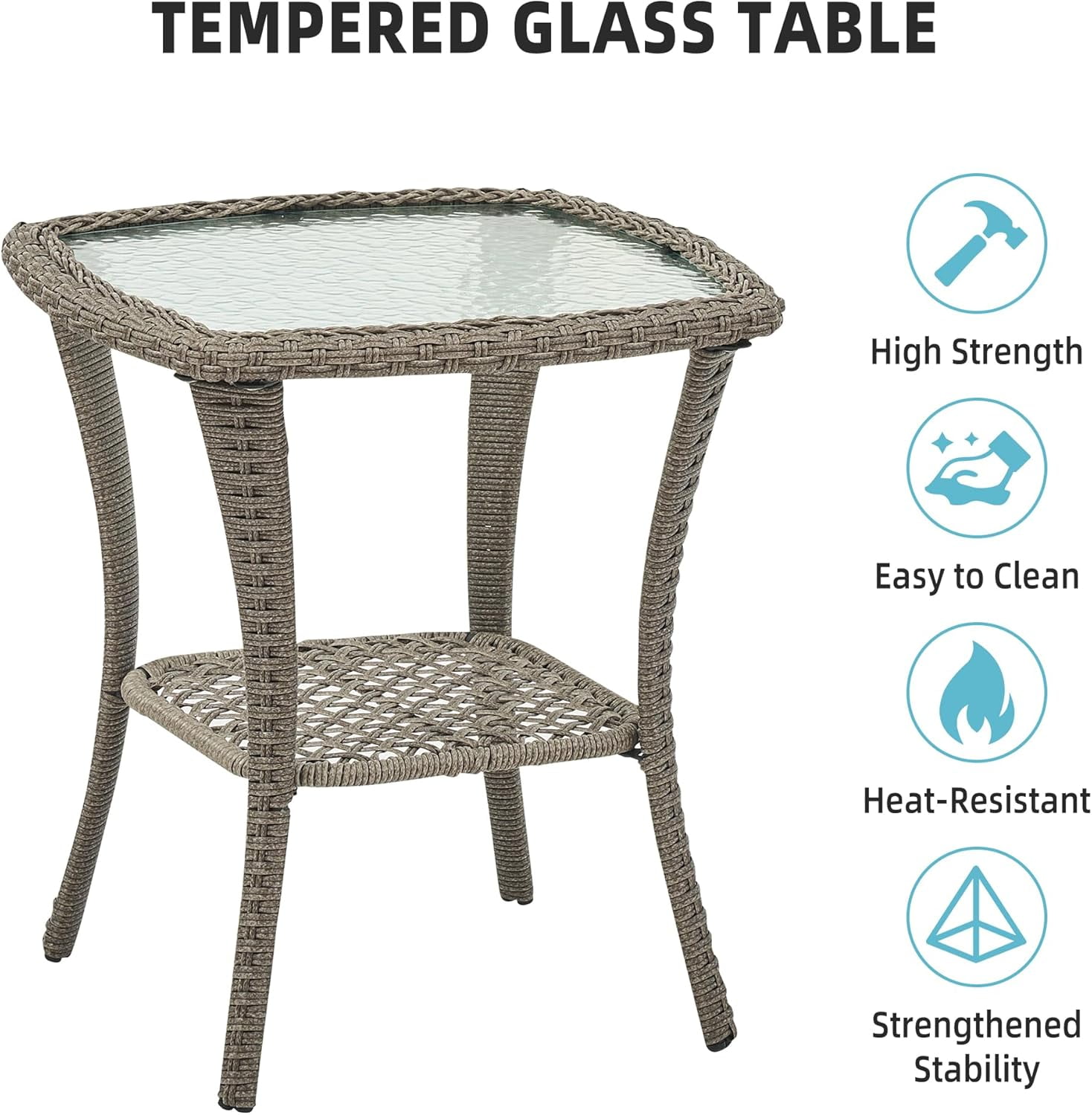 IdealHouse 3-Piece Wicker Patio Swivel Rocker Set (Grey & Apricot, 2 Glider Chairs with Side Table) 9tsuc