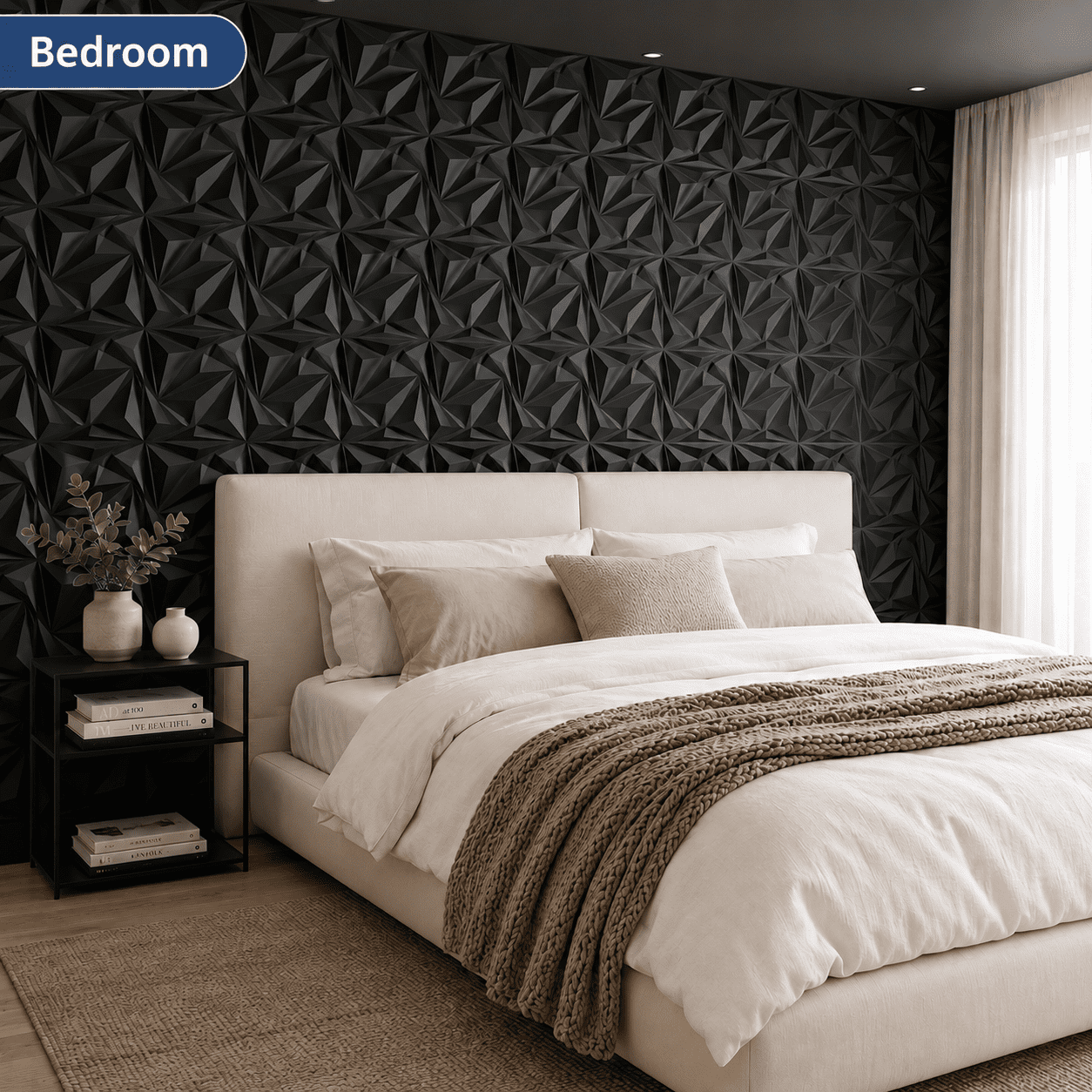 Yeslife 3D Diamond Pattern PVC Wall Panels for Interior Home Decor (Black, 33-Pack, 11.8 in x 11.8 in) lqj1k