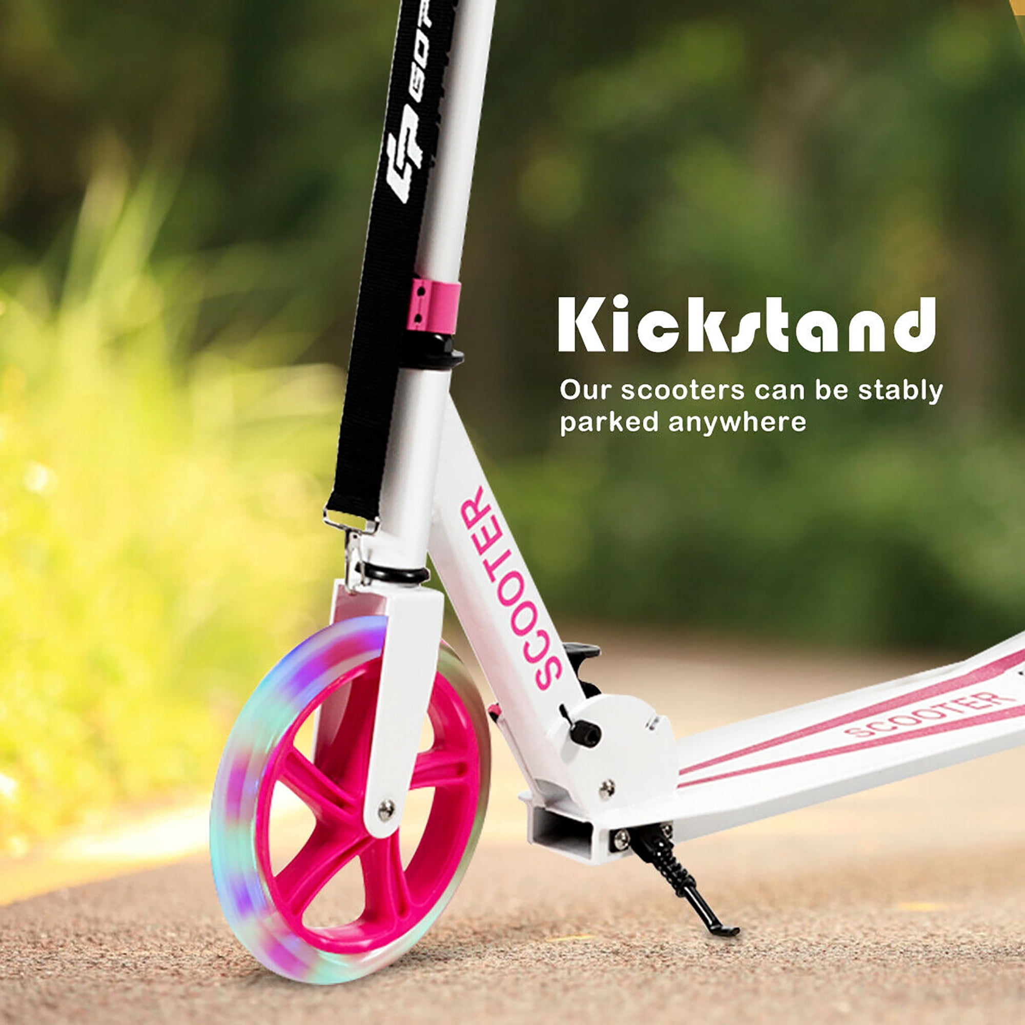 Costway Folding Kick Scooter with LED Light-Up Wheels (Pink, 8.5 lb) ayp7d