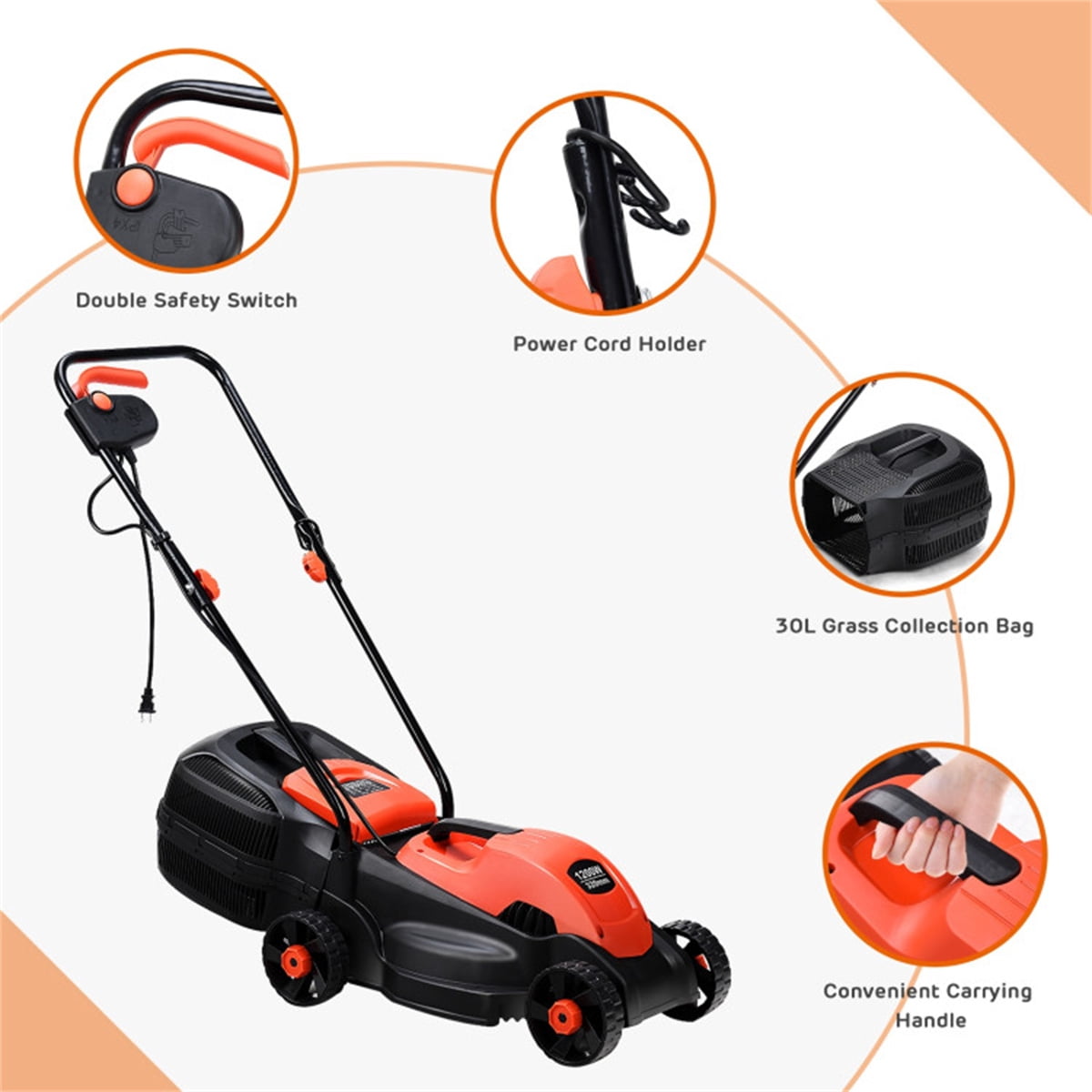TopComfy Electric Corded Lawn Mower, Compact Garden Grass Cutter with 8 gal Collection Box (13 in) y6gwt