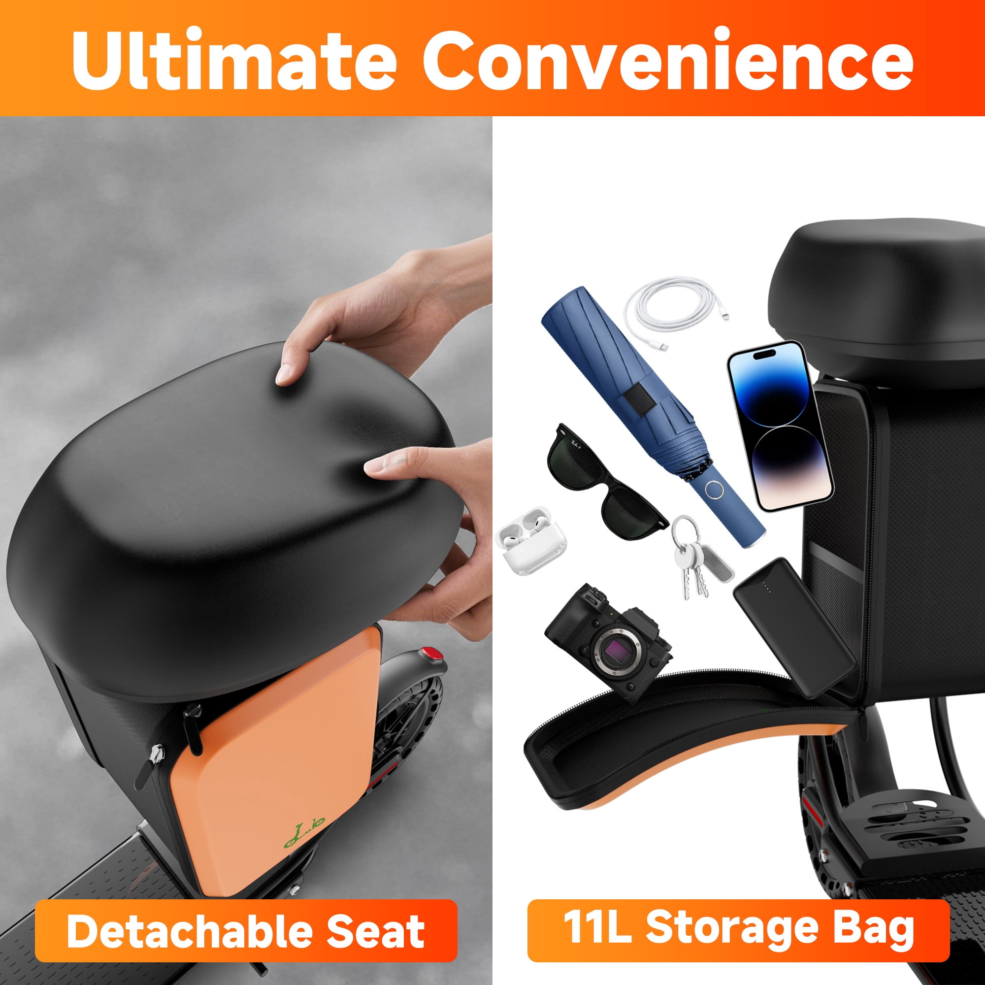 Riuiio Electric Scooter with Seat, 19MPH Commuter E-Scooter, 21-Mile Range, 350W Motor, Foldable Design with Storage Bag (Black, 31 lb) jseoc