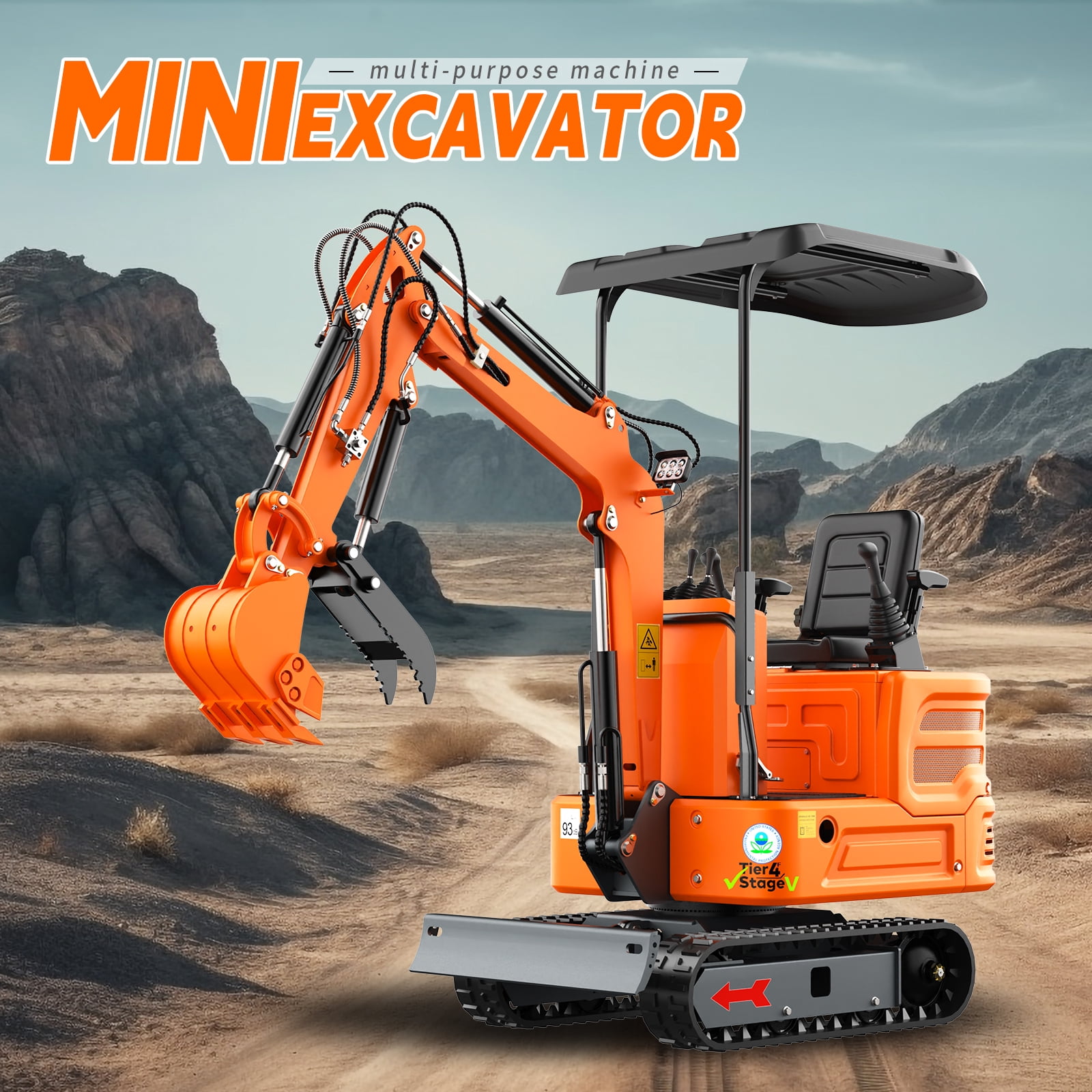 MachPro 1.2 Ton Mini Excavator with 13.5HP Gasoline Engine, Hydraulic Pilot Control, Includes Ripper, Rake, and Bucket (Orange, 1.2 Ton) izxdl