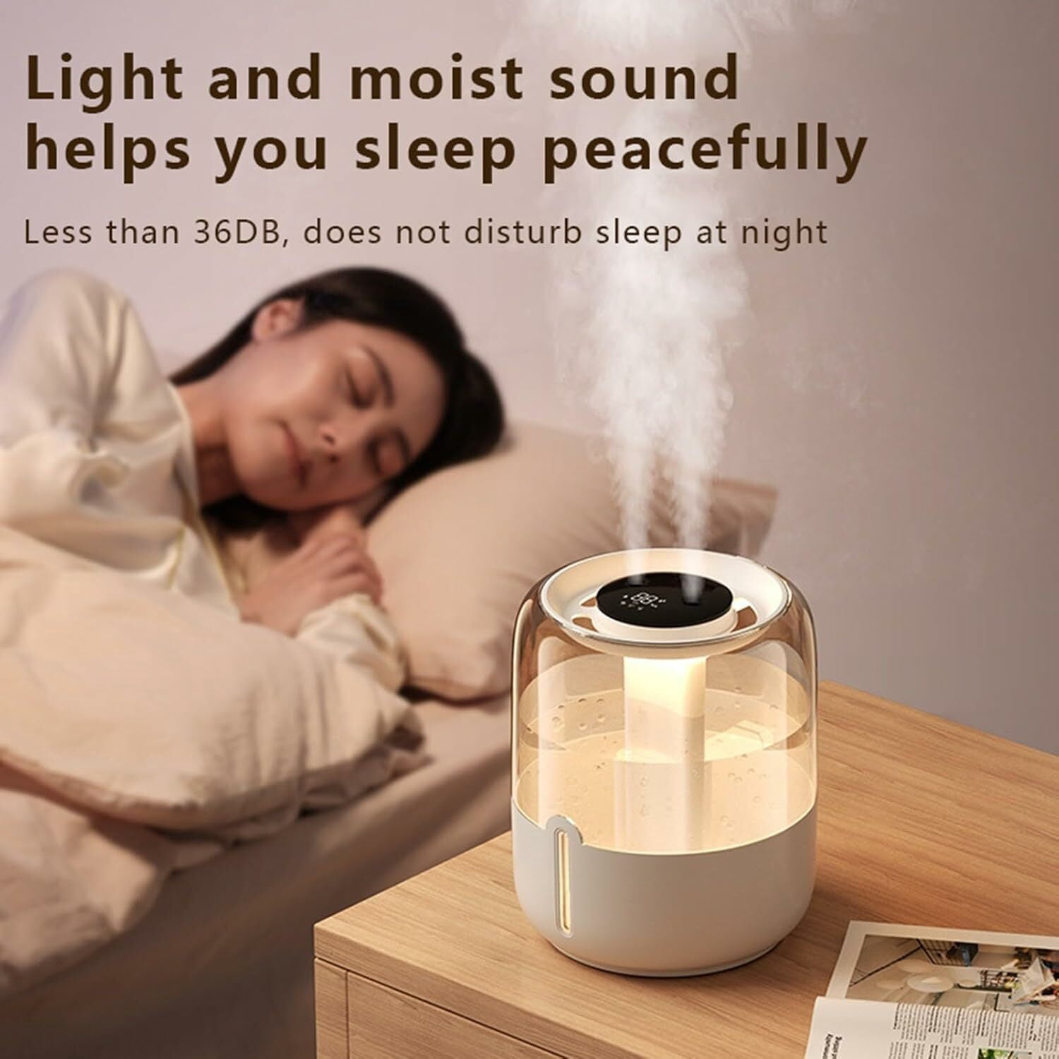 Merryhome Cool Mist Humidifier for Bedroom, Top Fill Ultrasonic Air Humidifier with Nightlight (Beige, 1.06 gal) qgm0z