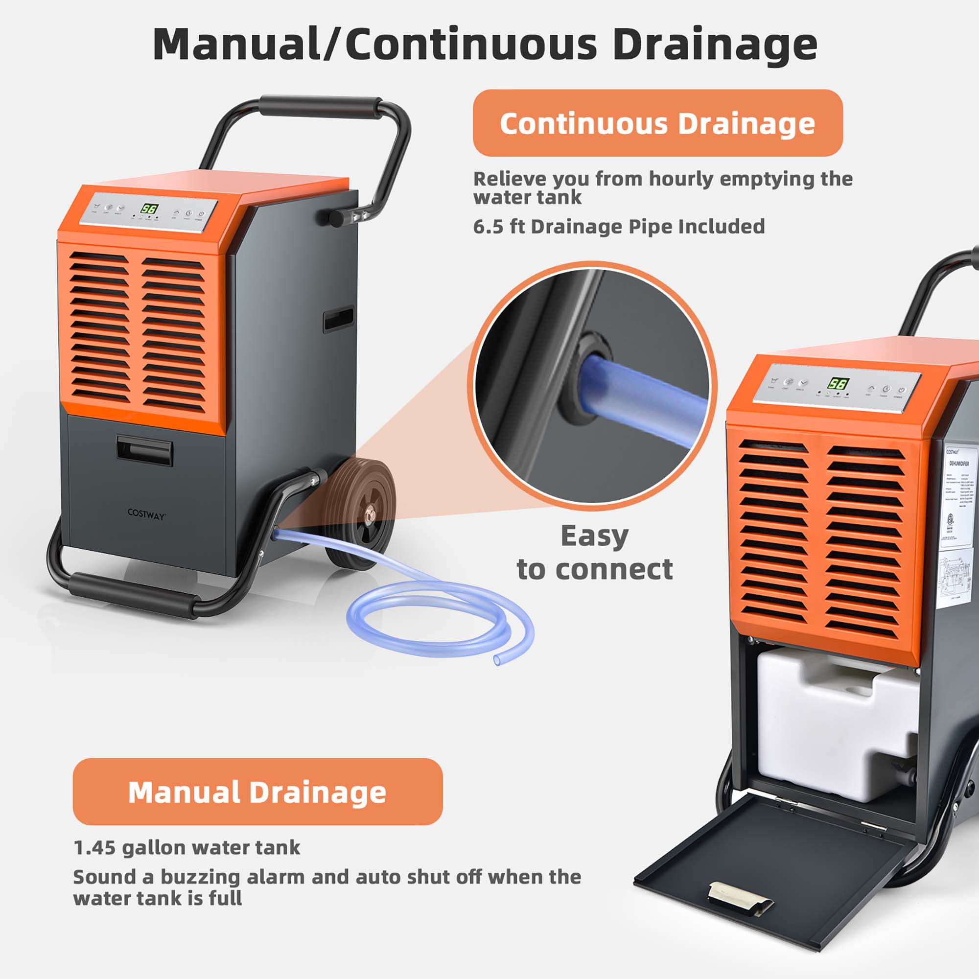 Costway Portable Commercial Dehumidifier for Large Spaces, High-Efficiency Moisture Control (Grey, 45-Pint DOE) a7uya