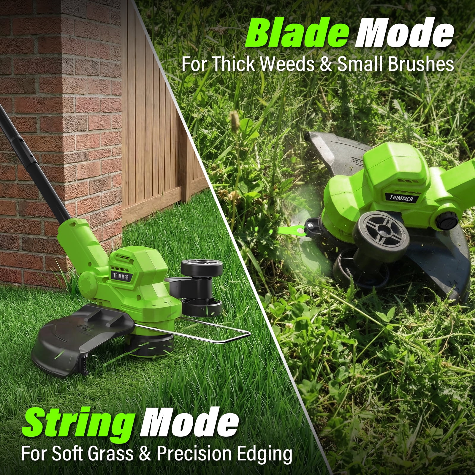 Generic 20V Cordless String Trimmer and Lawn Edger, Brushless Motor, 2x2.0Ah Batteries, 12 in Cutting Path (Black/Green, 12 in) fvha6
