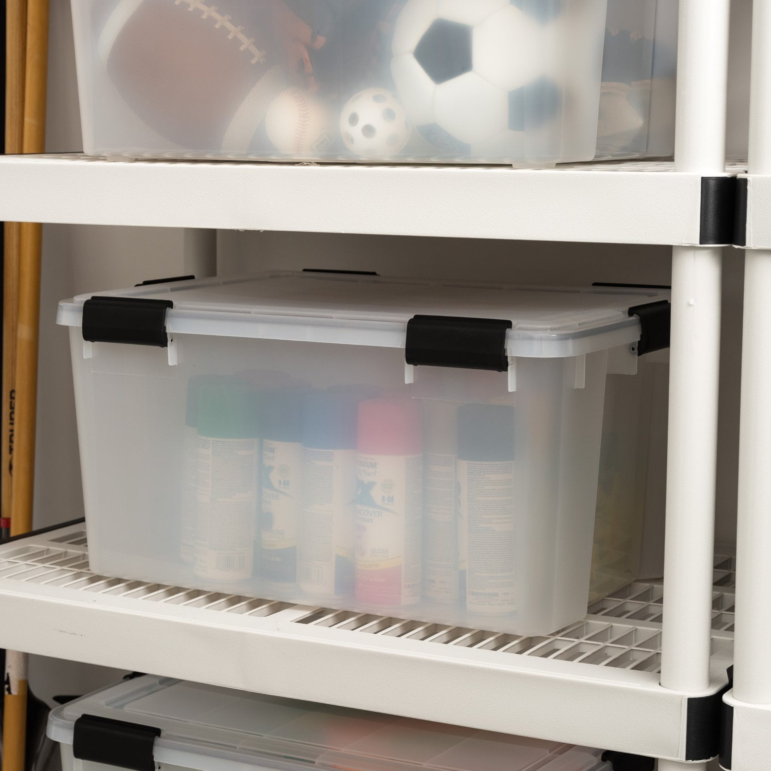 IRIS USA Airtight Plastic Storage Bin with WeatherPro Seal and Latching Buckles (Clear, 62 qt, 4 Pack) sztgi