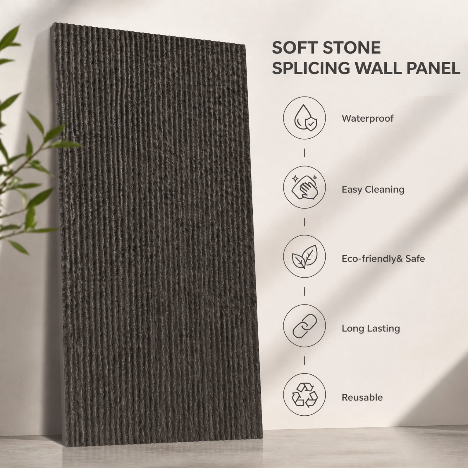 BEAUTYPEAK 3D Wall Decor Panels Faux Stone Siding for Interior Design (Carbon Black, 48 in x 24 in, 4 Pack) fdxln