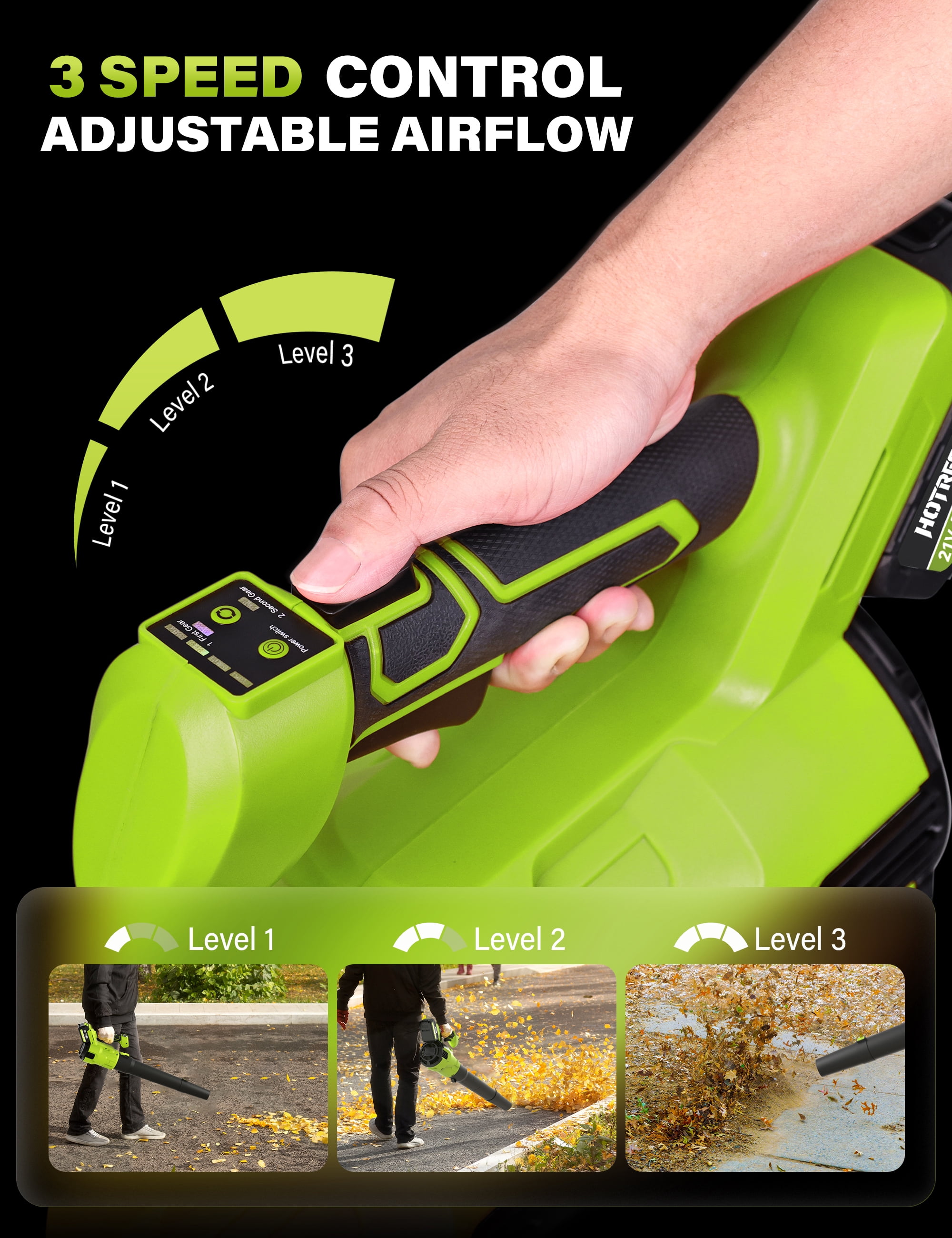 HOTREE Cordless Leaf Blower, 600 CFM, 170 MPH, 3-Speed Electric Sweeper with 2 Batteries (4.9 lb) c1o35