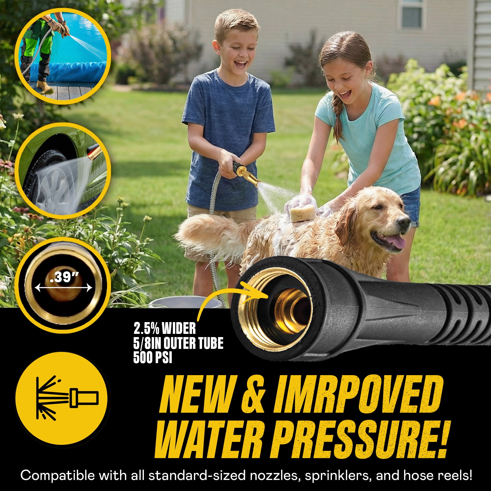 Bionic Steel Pro Garden Hose (Stainless Steel, 50 ft) Heavy Duty Kink-Free Outdoor Water Hose with Spray Nozzle kcxo6