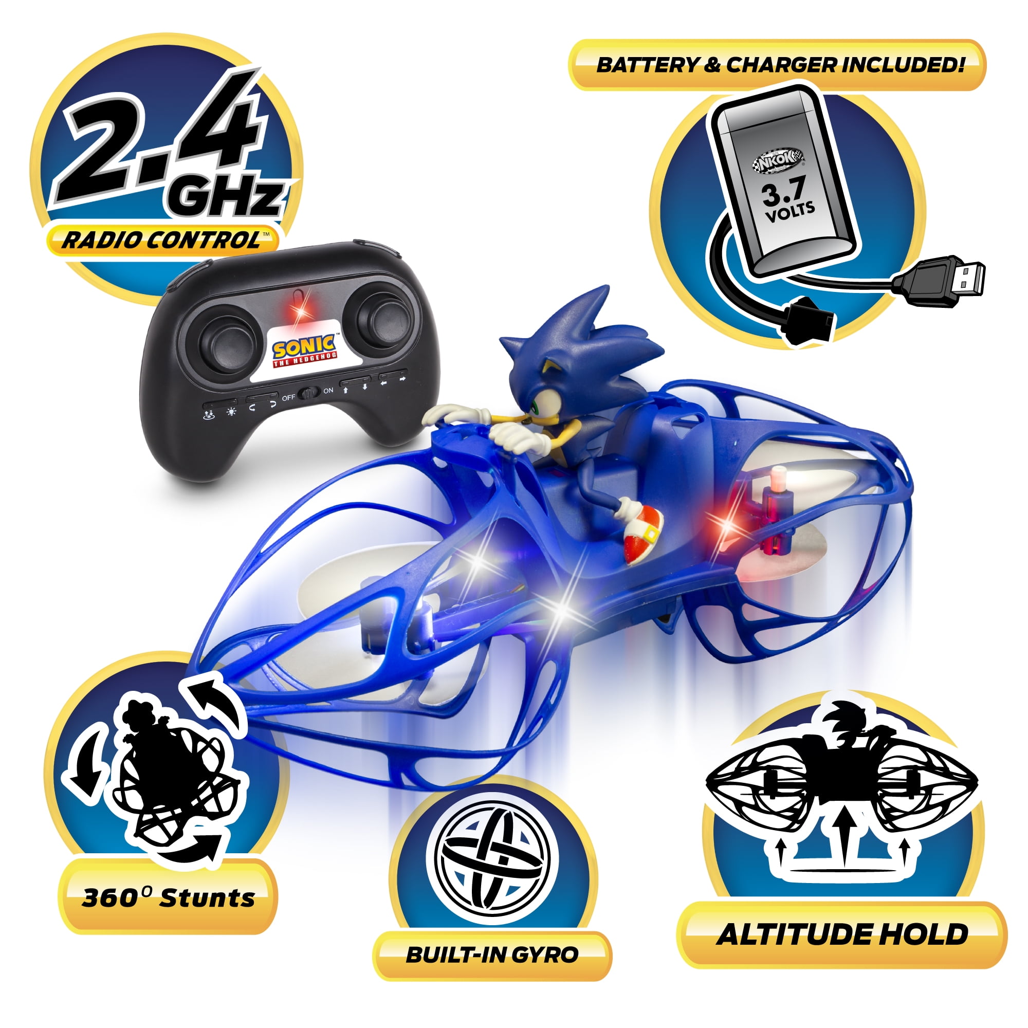 Sonic RC Flying HoverBike Remote Control Stunt Vehicle (Blue, 1 Pack) dwpre