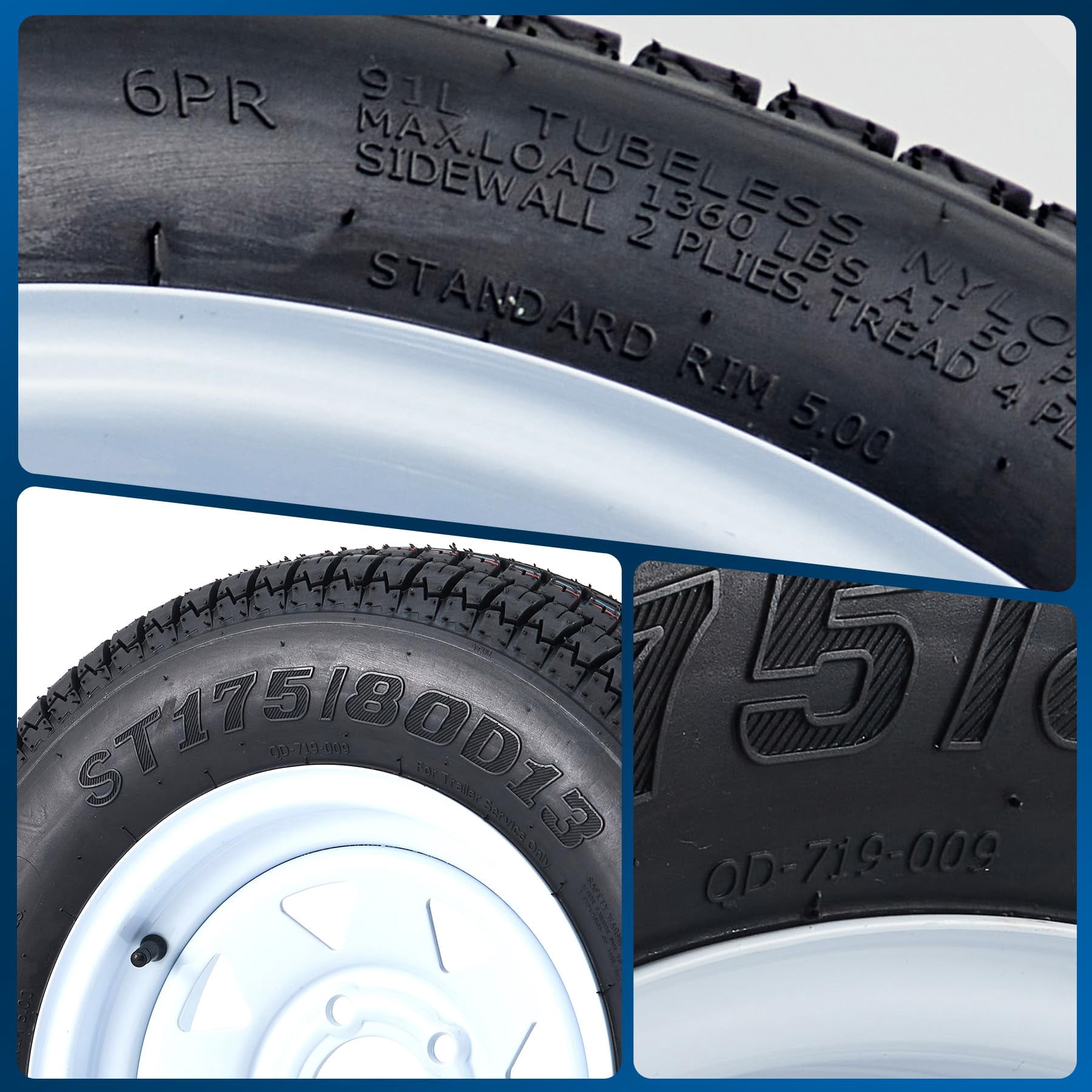 MERXENG ST175/80D13 Trailer Tires on Rim (White Spoke, 2-Pack, 13 in) 7vb4b