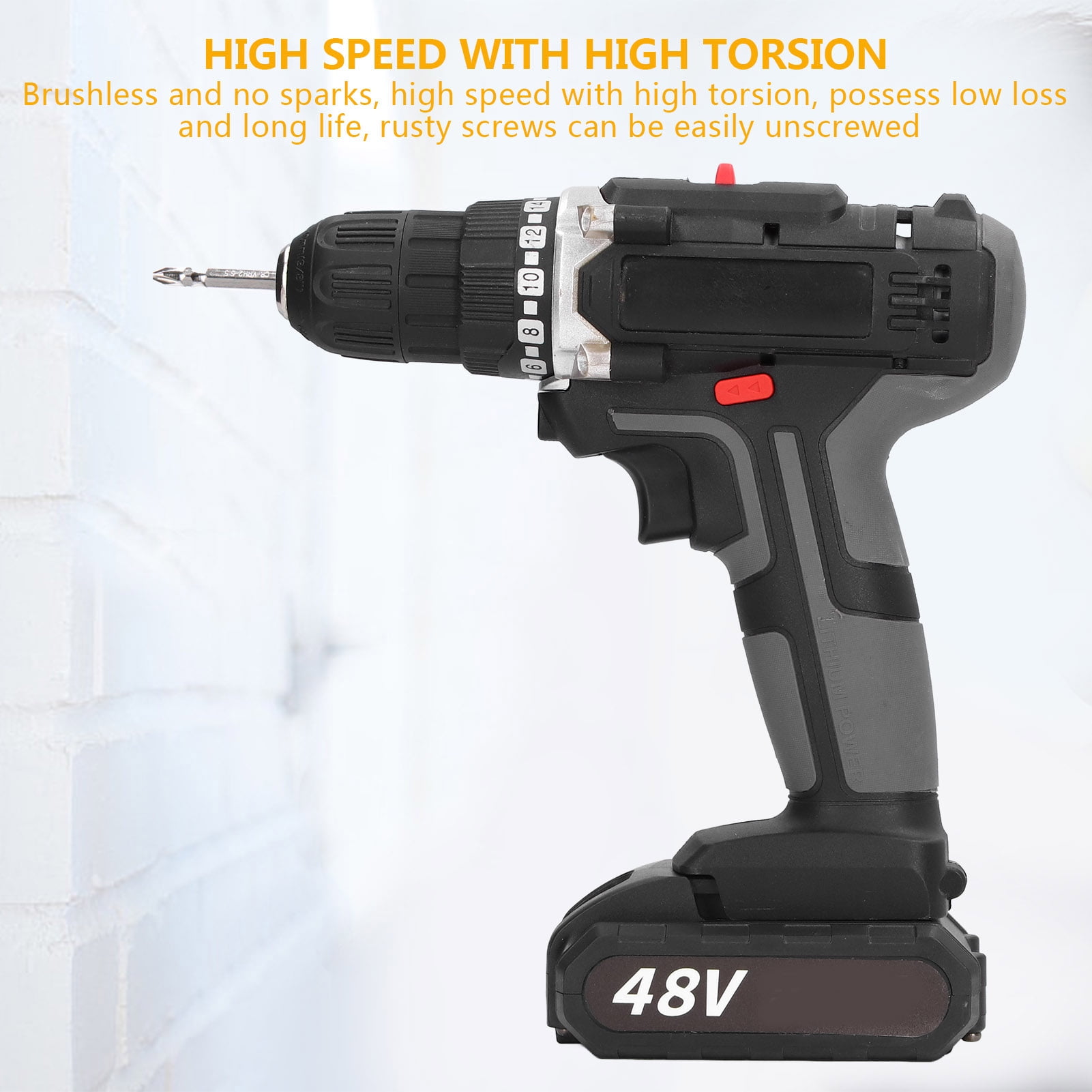 Ldyso 48V Cordless Power Drill Set with 2 Batteries, Variable Speed and LED Work Light (Black, 1 Set) vza90