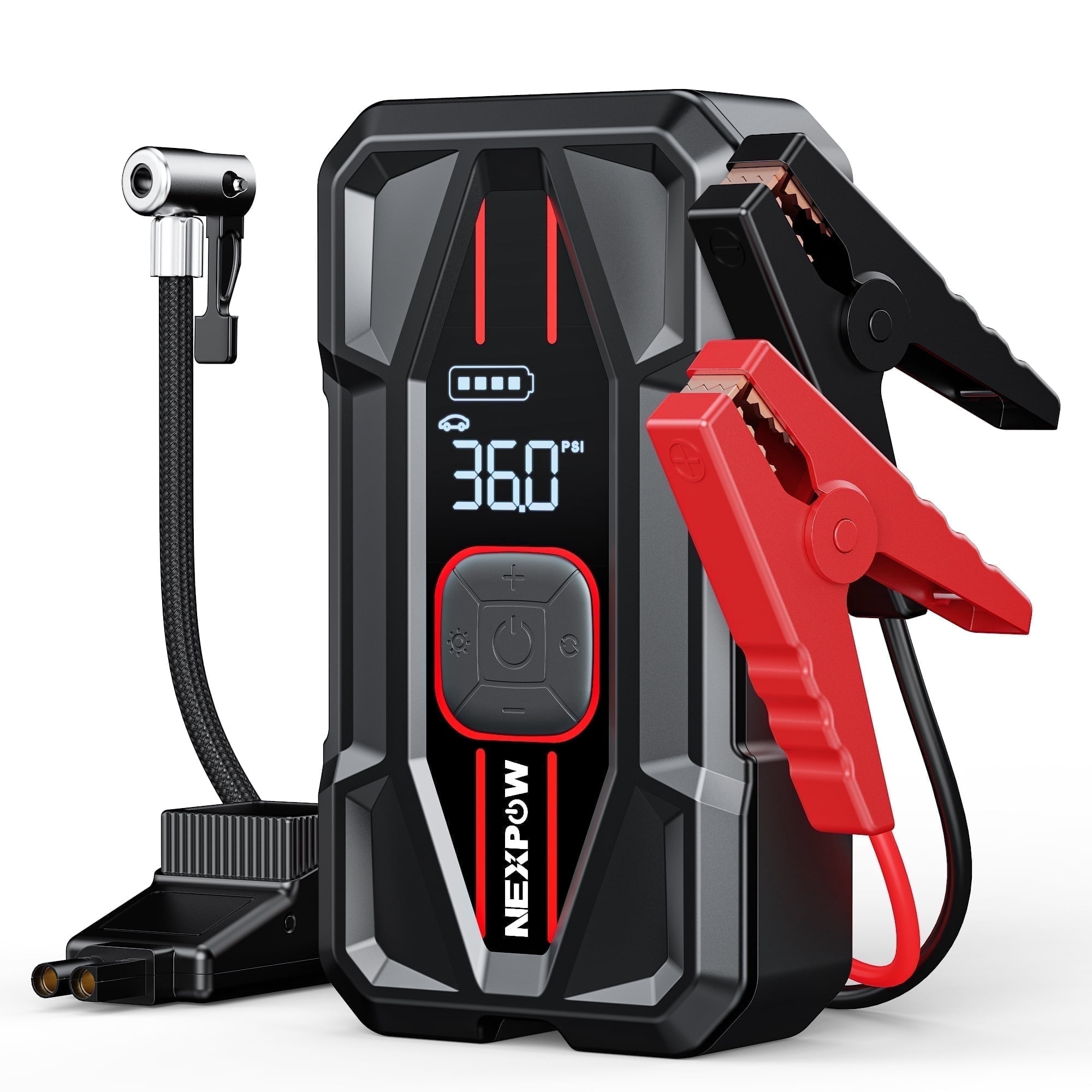 NEXPOW 3000A Jump Starter with Air Compressor, 150 PSI Digital Tire Inflator, 16000mAh Power Bank (2.4 lb) yh376