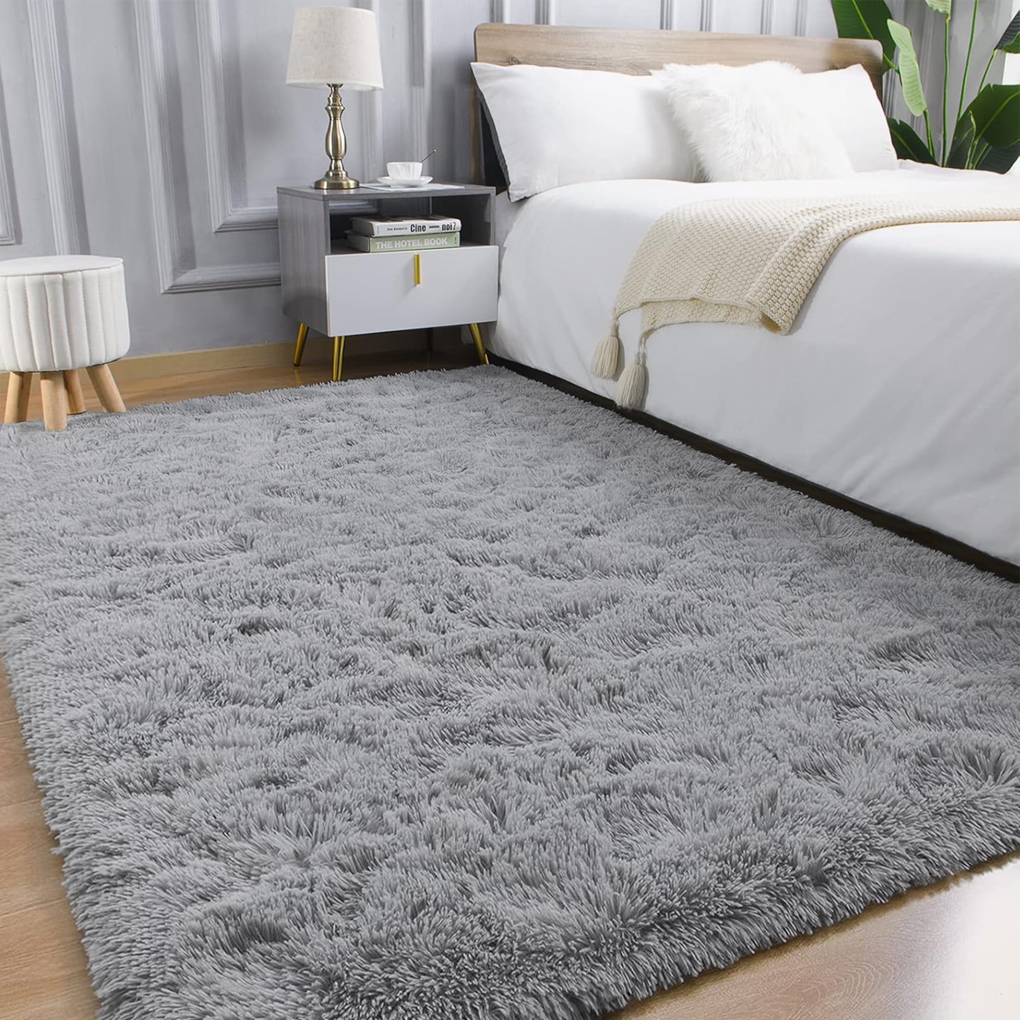 Nefoso Shag Area Rug, Soft Fluffy Carpet for Living Room and Bedroom Decor (Light Gray, 8 ft x 10 ft) adm59