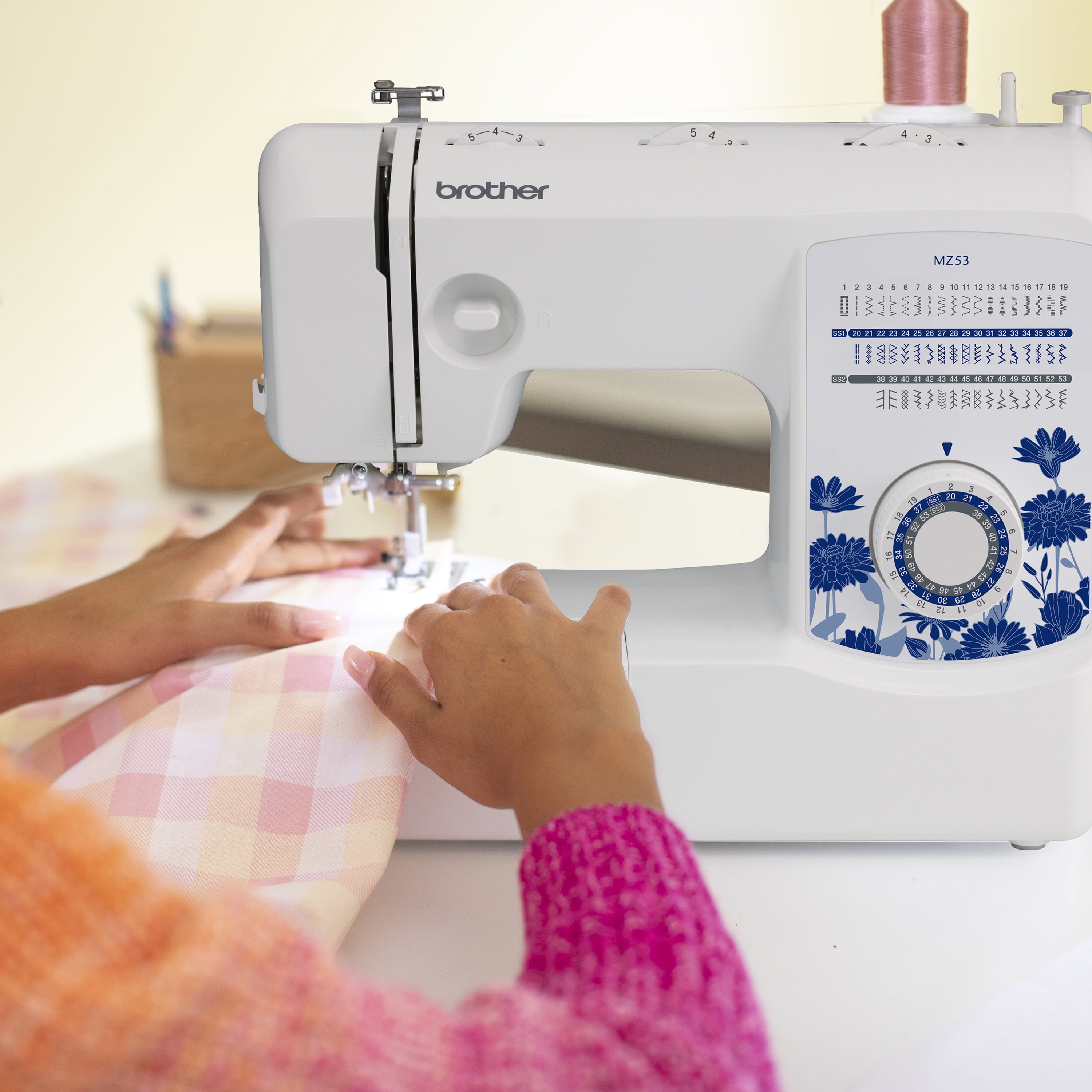Brother MZ53 Mechanical Sewing Machine with 53 Built-In Stitches and Free Arm (12.32 lb) 3xth7
