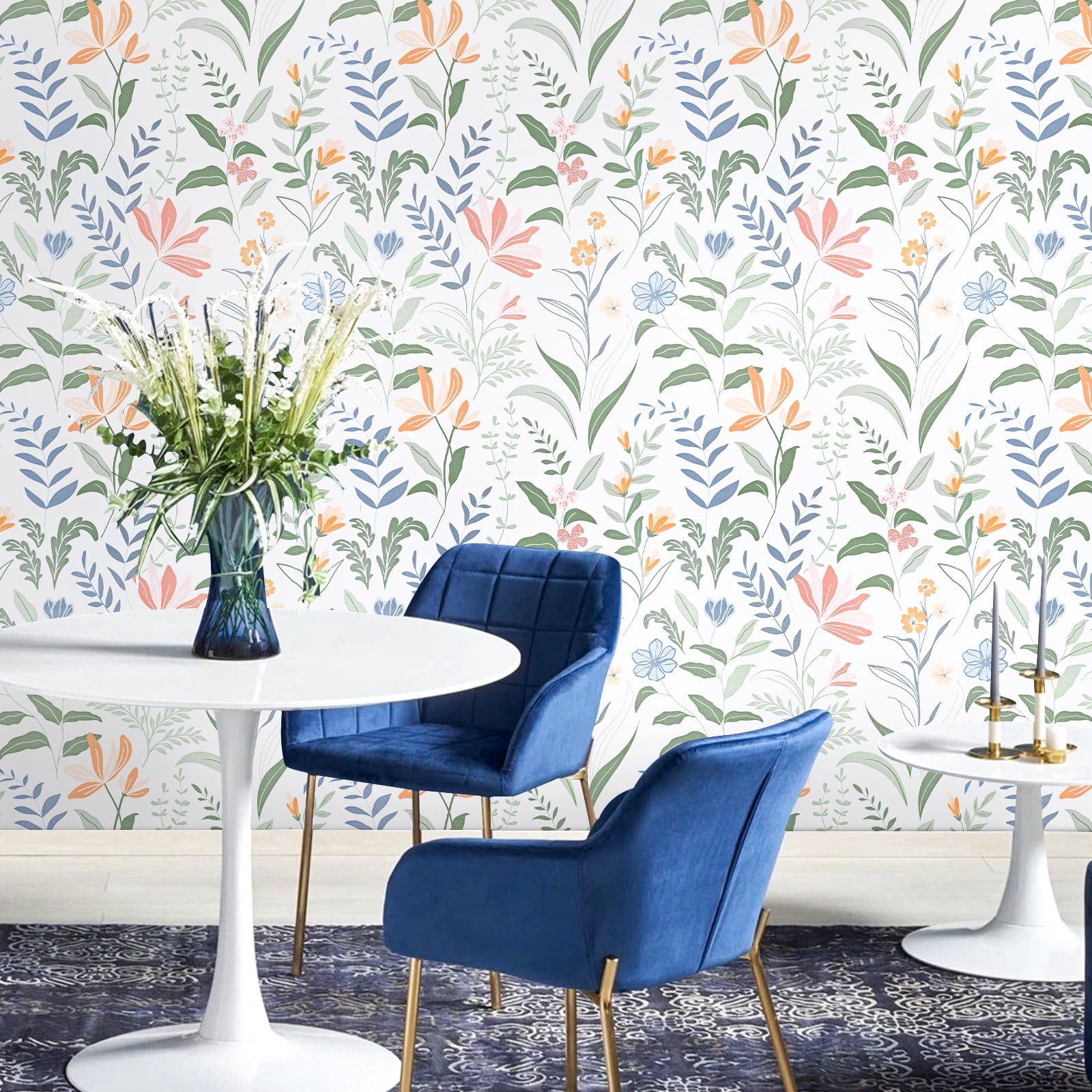 DAZLUTE Peel and Stick Adhesive Wallpaper, Removable Floral Contact Paper for Furniture and Walls (Green, 17.72 in x 118 in) 0dqo0