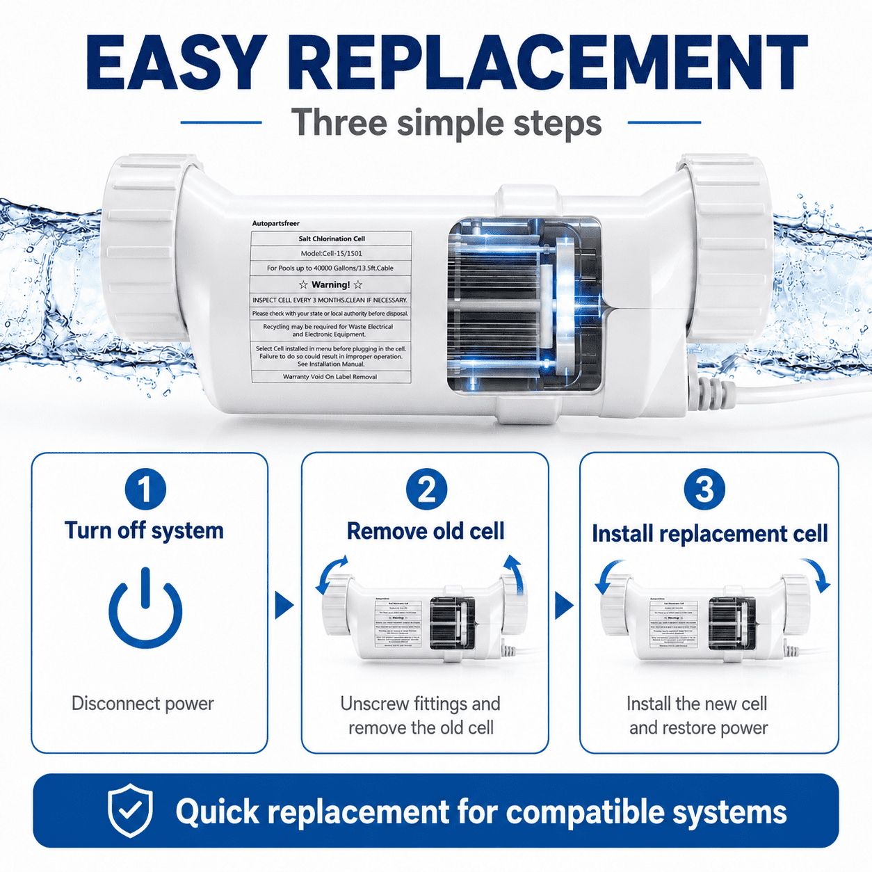 AUTOPARTSFREER Salt Cell Replacement for Hayward Turbo Cell T-CELL-15 (40,000 Gallon Capacity) xtqag