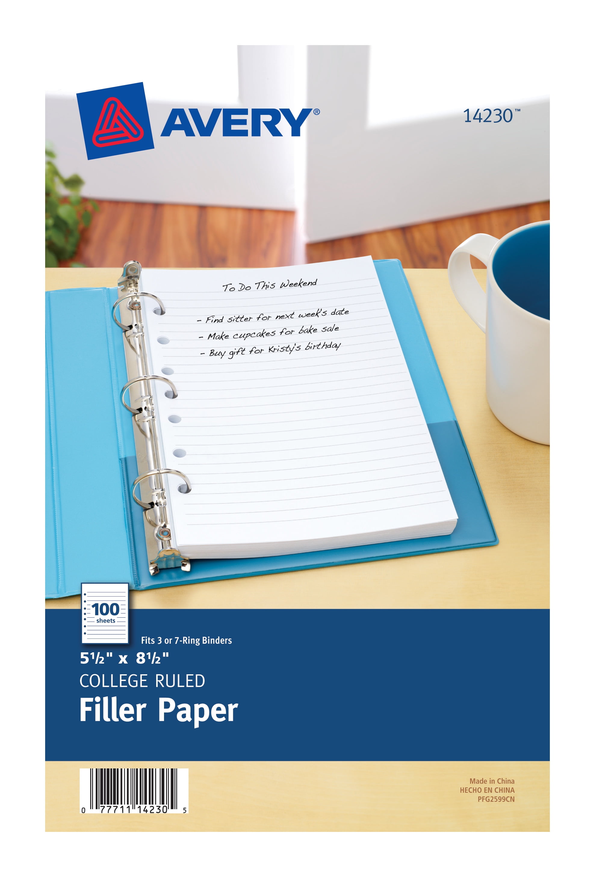 Avery Mini Binder Filler Paper, College-Ruled, Compatible with 3-Ring and 7-Ring Binders (White, 600 Sheets) 025ow