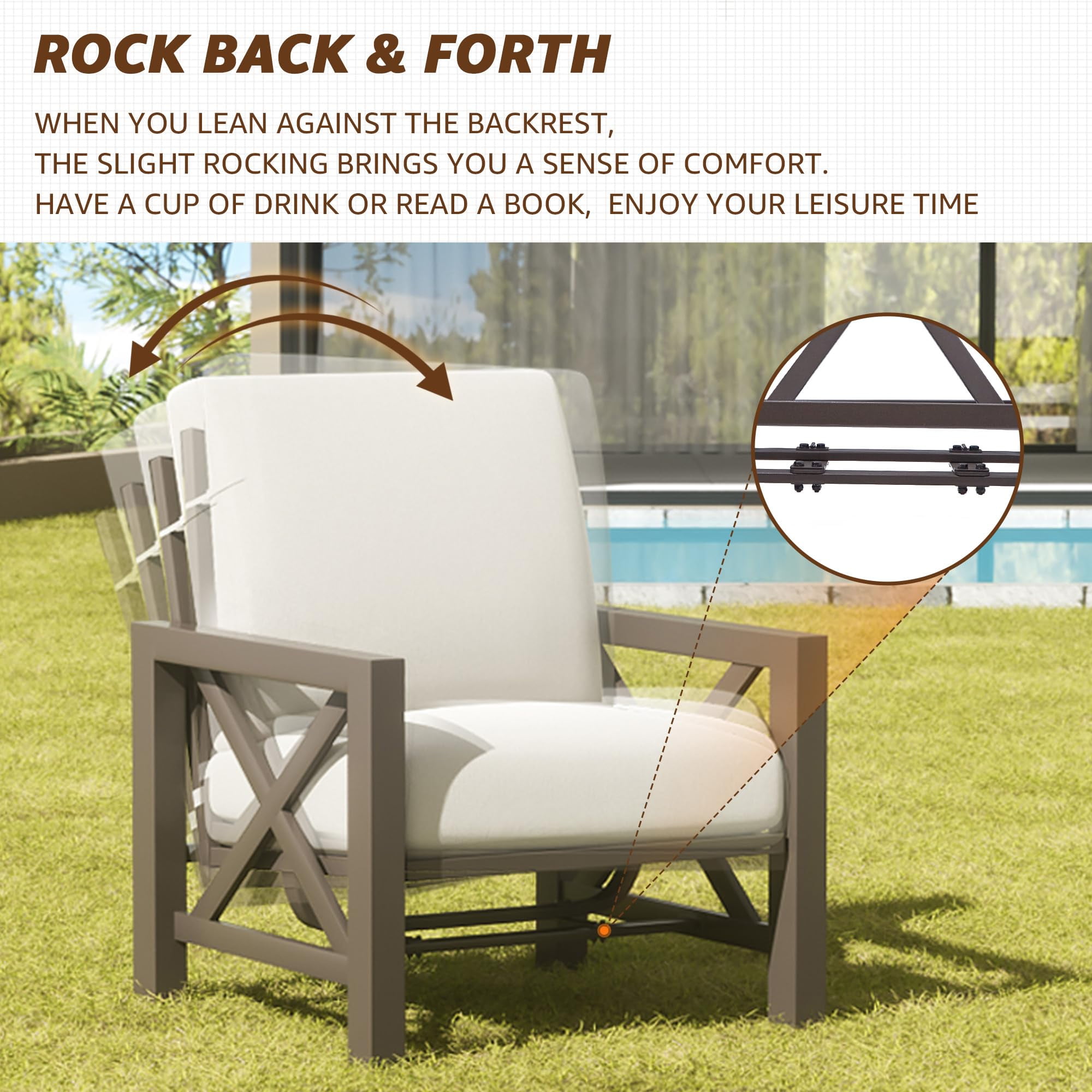 NATURAL EXPRESSIONS 4-Piece Metal Patio Furniture Set with Motion Rocking Chairs and 6.5 in Cushions (Beige, 4-Piece Set) p739r