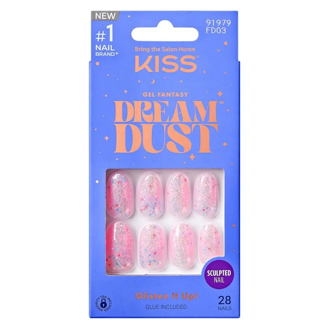 KISS Gel Fantasy Dreamdust Press-On Nails, Shimmery Iridescent Finish, Medium Oval Shape (Pink, 28 Count) e7hb9