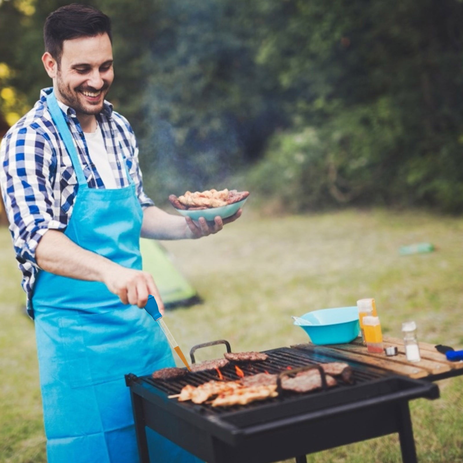 Shpwfbe BBQ Grill Mat and Heat Resistant Fire Mat (Blue, 30 in) 0532b