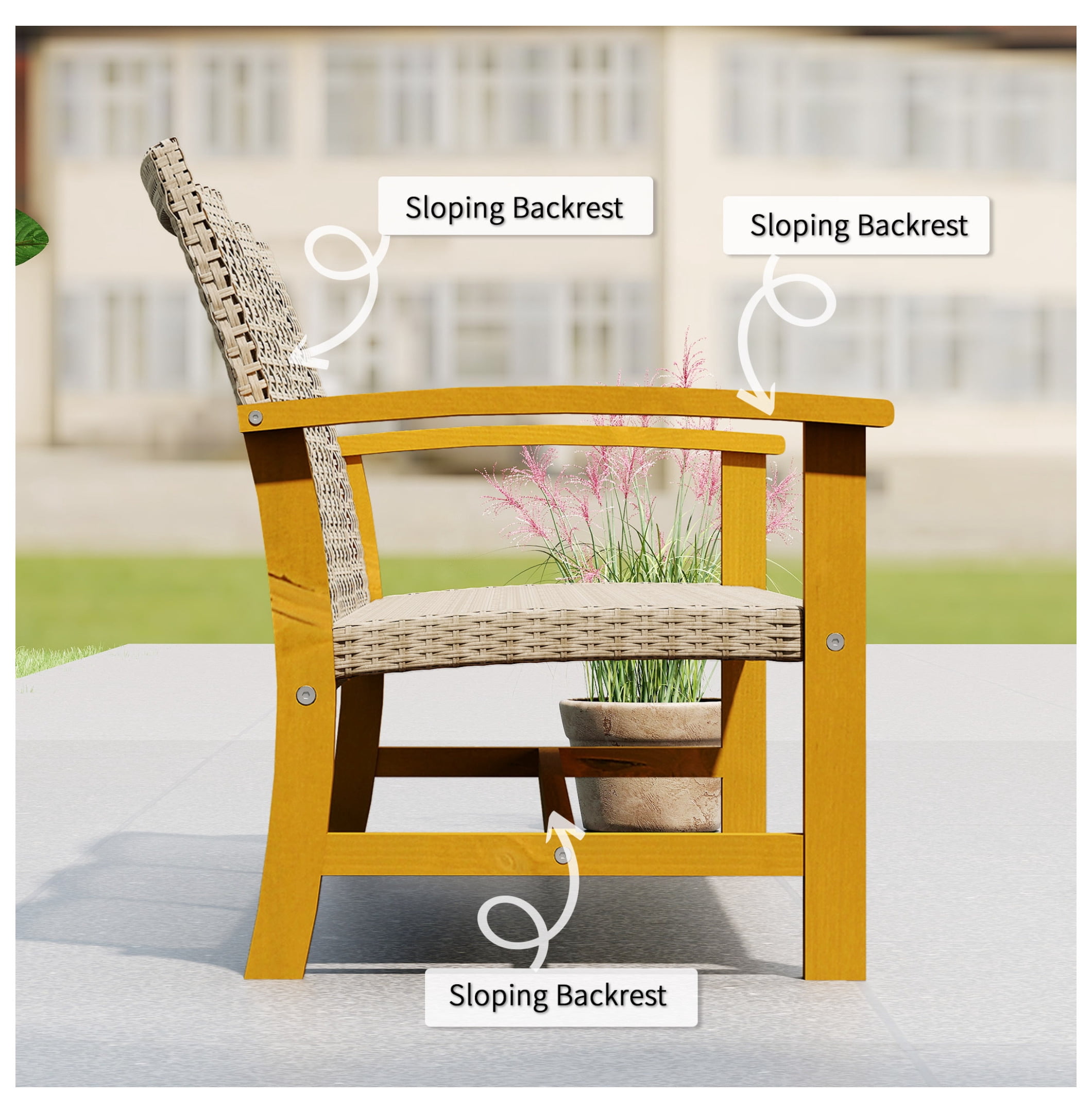 TeuheJ 3-Seat Wicker Outdoor Sofa, All-Weather Patio Couch with Acacia Wood Accents (Brown, 1000 lb Capacity) ee5pg